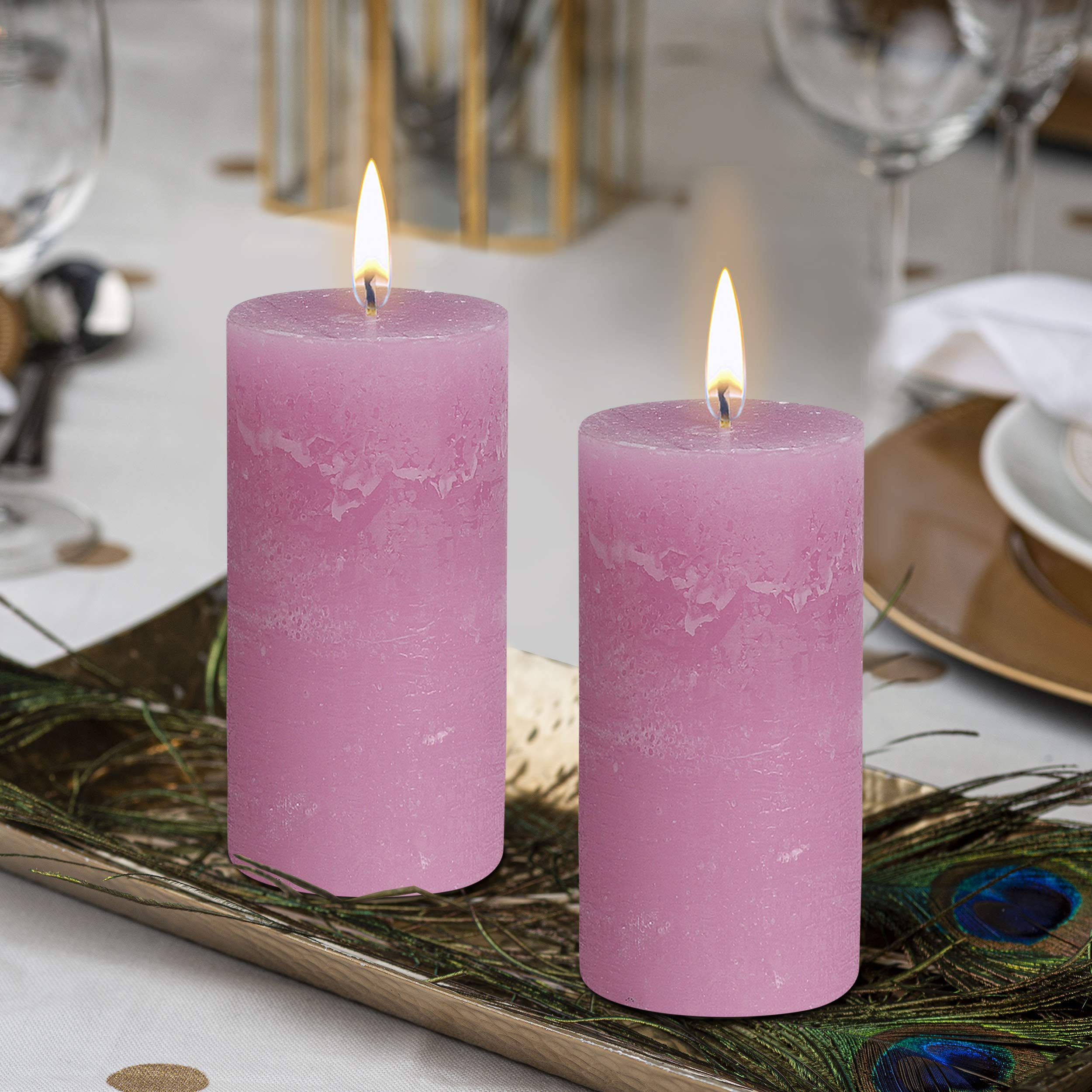 BOLSIUS Rustic Pink Unscented Pillar Candles -2" X 4" Decoration Candles Set of 4 - Clean Burning Dripless Dinner Candles for Wedding & Home Decor Party Restaurant Spa- Aprox (100X50m)  - Like New