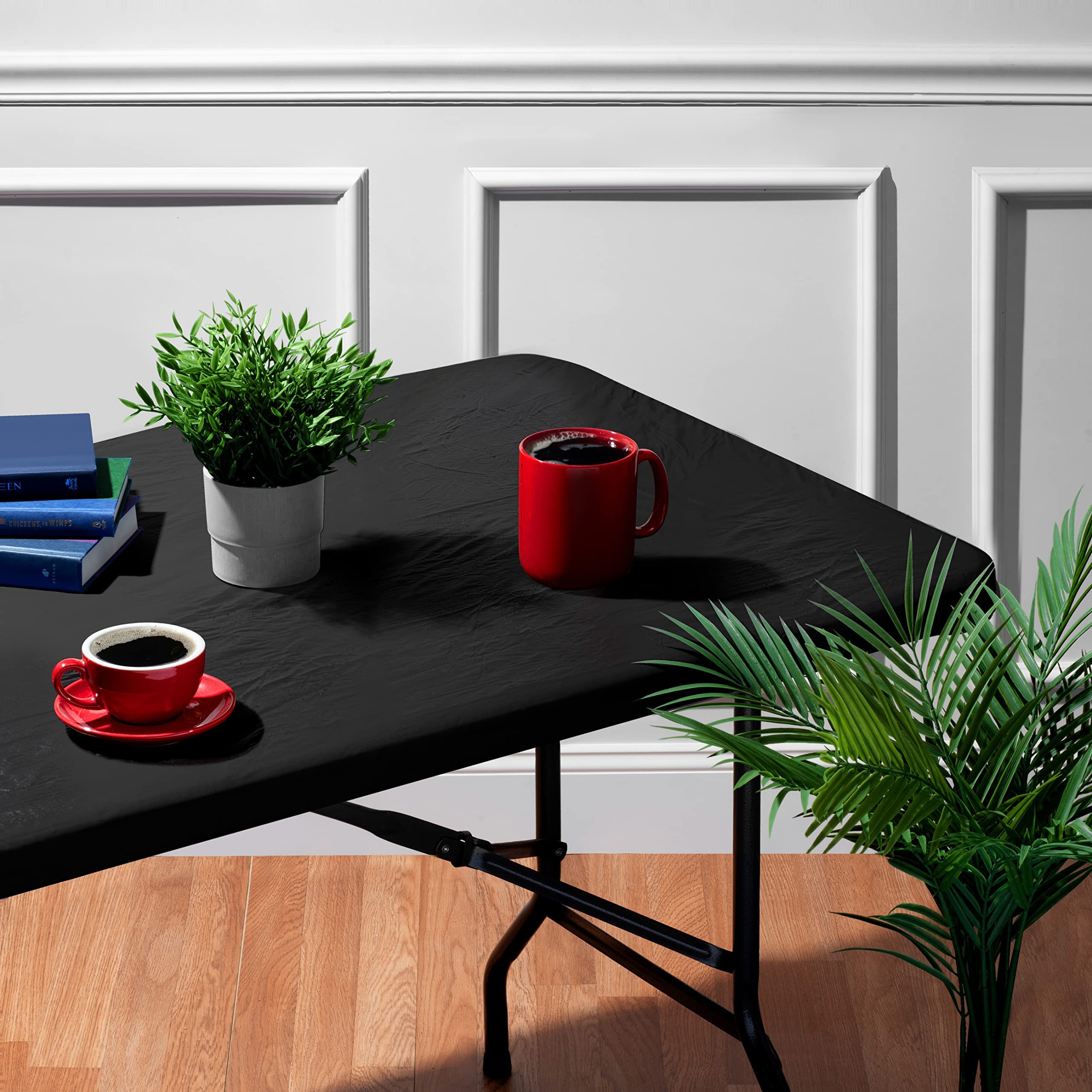 Sorfey Tablecover -Fitted with Elastic, Vinyl with Flannel Back, Fits for Table 30" to 36" W x 96" L Rectangle Stretchable Conveniently,Water Proof, Easy to Clean, Checked Red Design  - Good