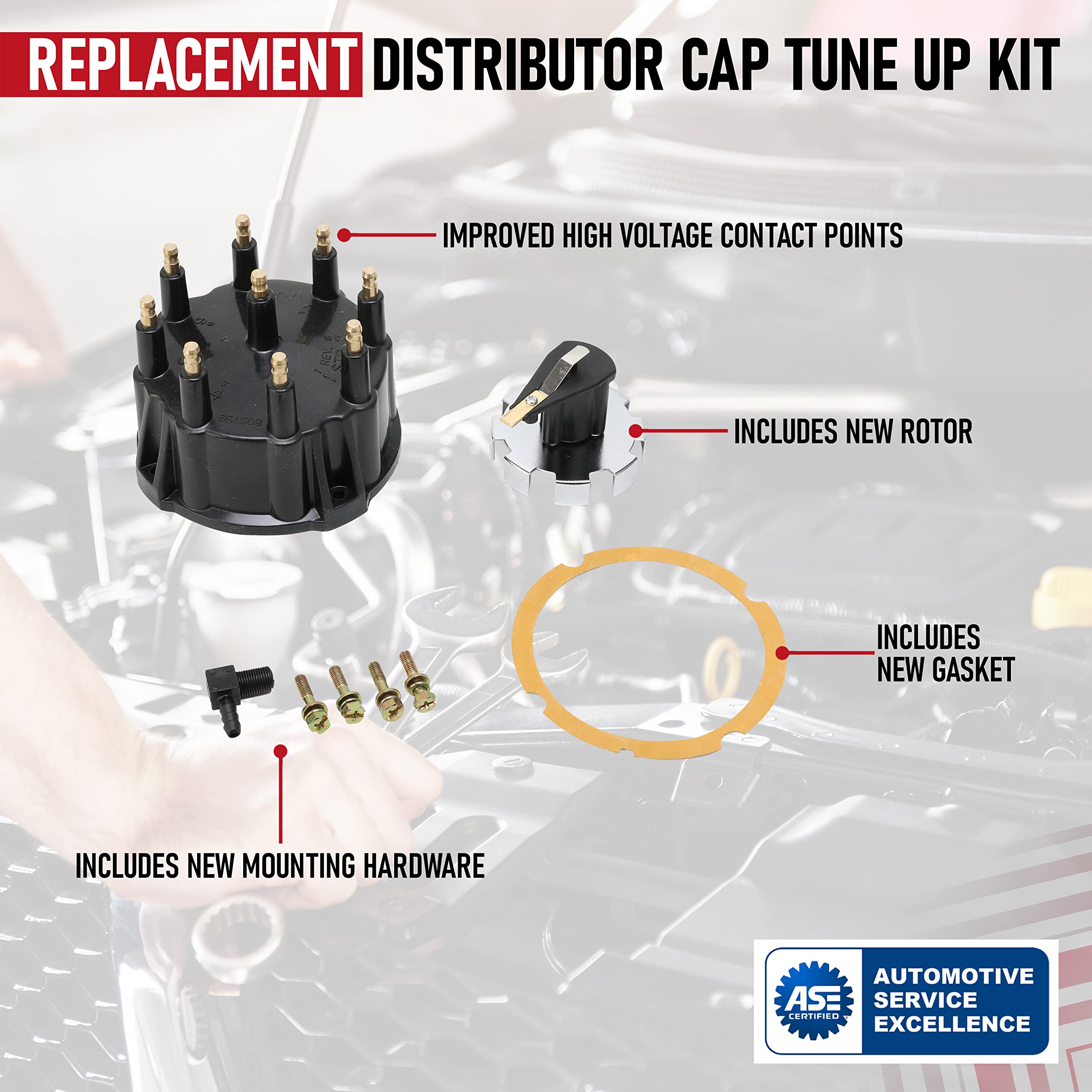 Replacement Distributor Cap Tune Up Kit - Compatible with Mercruiser GM V8 Engines with Thunderbolt IV, V HEI Ignition System - Replaces 187523, 805759Q3, 805759T3 - Rotor, Cap, Gasket  - Very Good