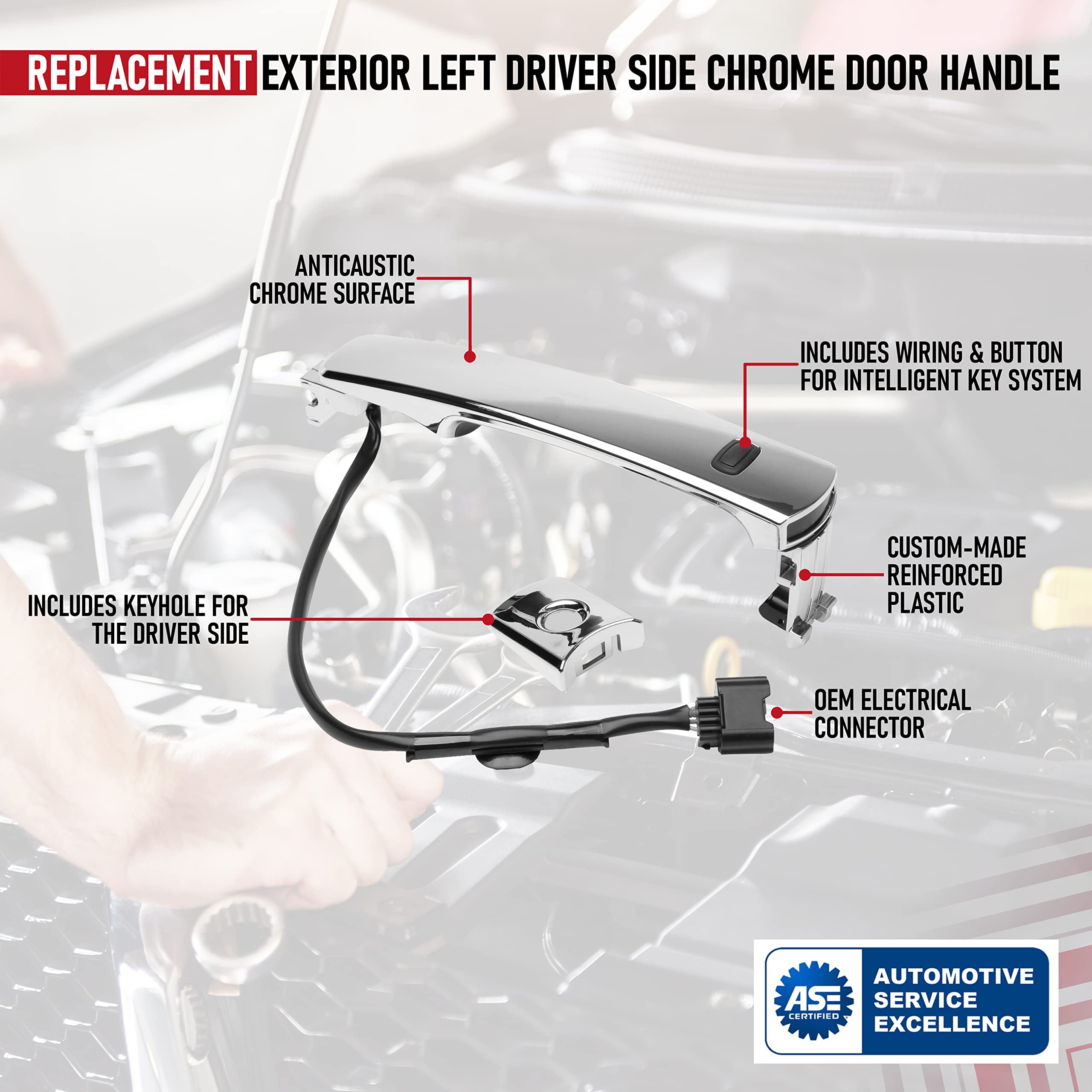 Exterior Door Handle Chrome Front Left Driver Side with Keyhole- Compatible with Nissan Vehicles - 2010, 2011, 2012, 2013 Rogue - Replaces 80640CZ31B, 80640-CZ31A, 80645-CA000 - Smart Entry Keyless  - Very Good