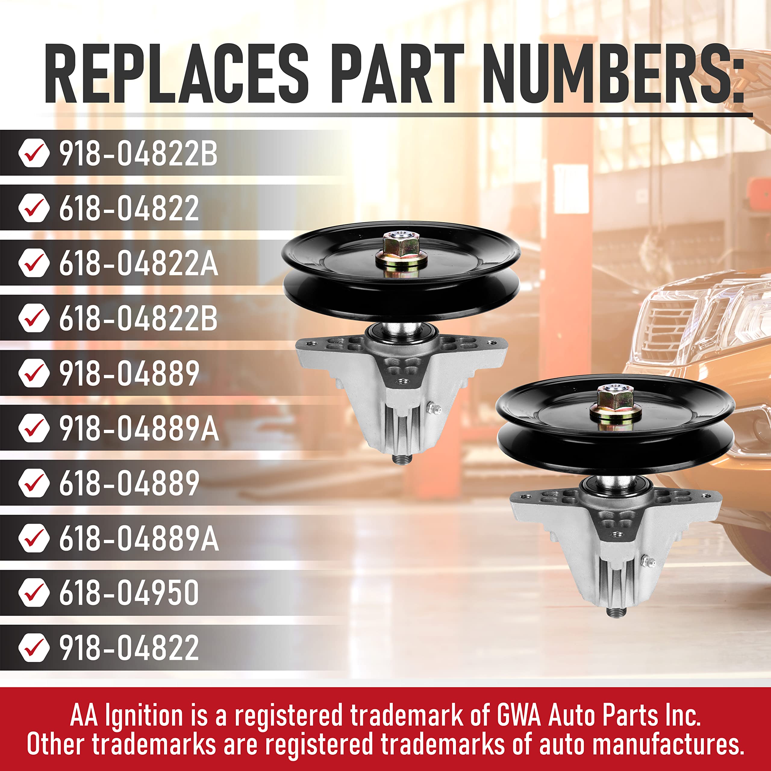 Replacement Lawn Mower Spindle Assembly with Pulley Set of 2 - Compatible with Cub Cadet, Troy-Bilt, MTD 42 Inch Deck - Replaces 918-04822B, 618-04822, 618-04822A, 618-04822B, 918-04889, 91804889A  - Like New