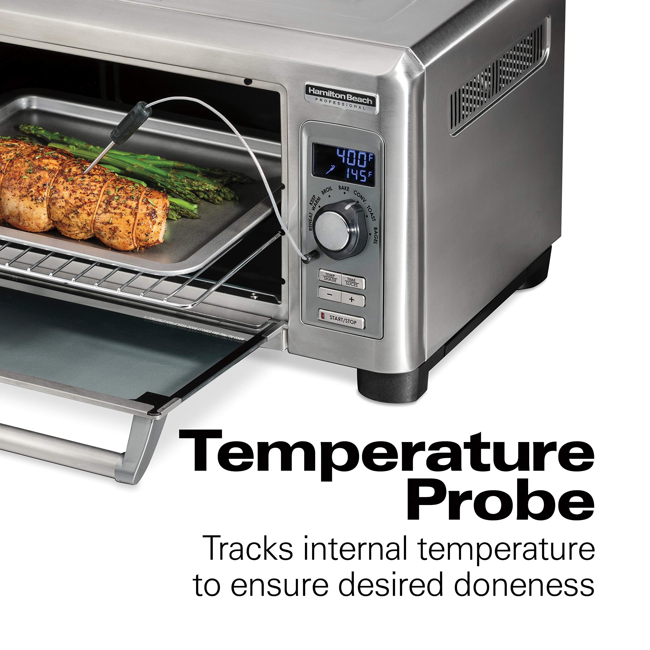 HAMILTON BEACH PROFESSIONAL Digital Convection Countertop Toaster Oven, Large 6-Slice, Temperature Probe, Bake Pan and Broil Rack, Stainless Steel (31240)  - Very Good