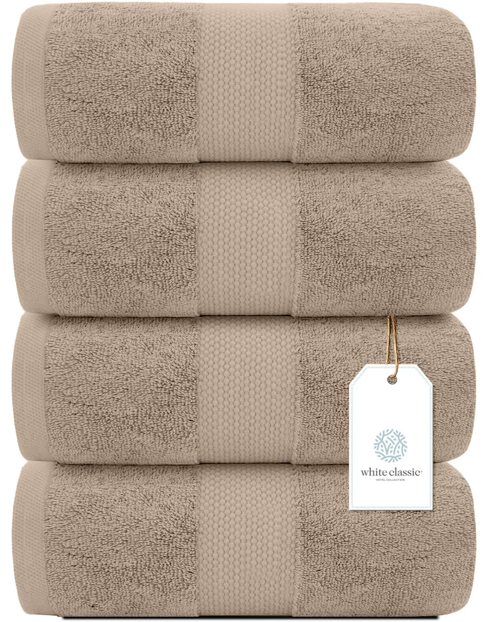 White Classic Luxury Bath Towels Set of 4 Large - 700 GSM Cotton Ultra Soft Bath Towels 27x54 | Highly Absorbent and Quick Dry | Hotel Towels for Bathroom Luxury, Plush Shower Towels, Taupe  - Like New