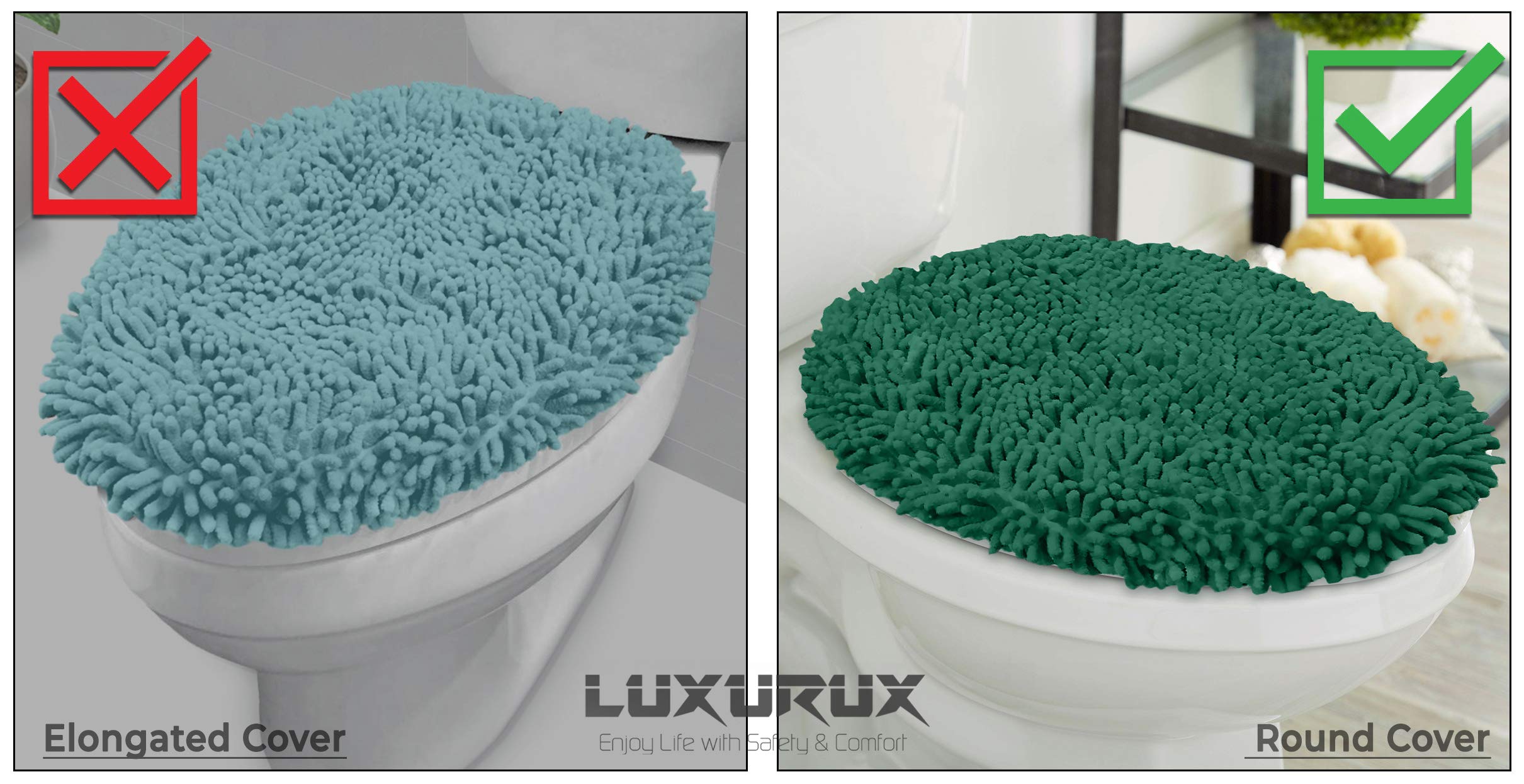 LuxUrux Soft Chenille Bathroom Toilet Lid Cover, Machine Washable Seat Covers, 18.5 x 18.5'', Stays in Place Rubber Backing, Fits Most Round, Elongated and Oblong Lids, Accessories Decor, Gray  - Like New