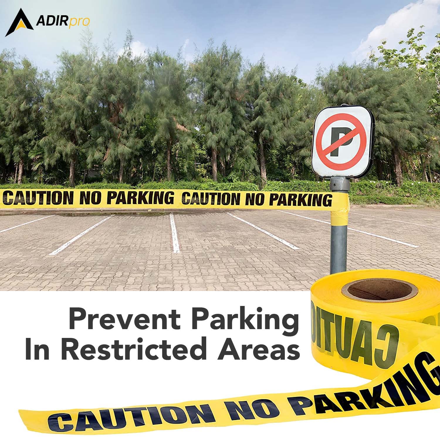 Adir No Parking Caution Tape Roll, 1000 feet - High Visibility 3-inch Bright Yellow Tape with Bold Black Print - No Parking Warning Tape for Construction, Utility Companies, Law Enforcement  - Like New