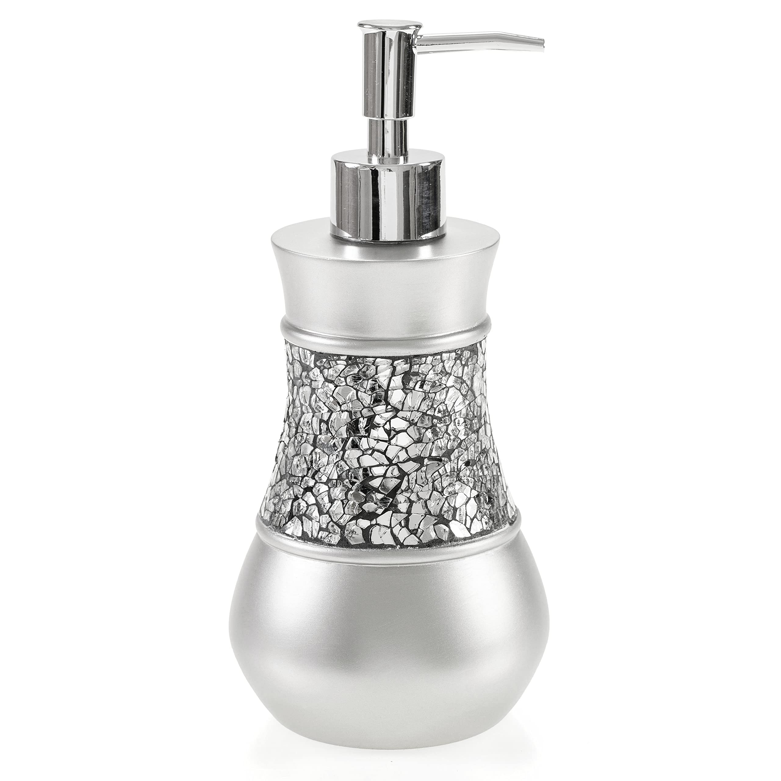 Creative Scents Silver Hand Soap Dispenser for Bathroom, Decorative Countertop Lotion Dispenser, Elegant Crackled Glass Liquid Soap Dispenser with Sturdy Pump for Classic Bathroom D�cor  - Very Good