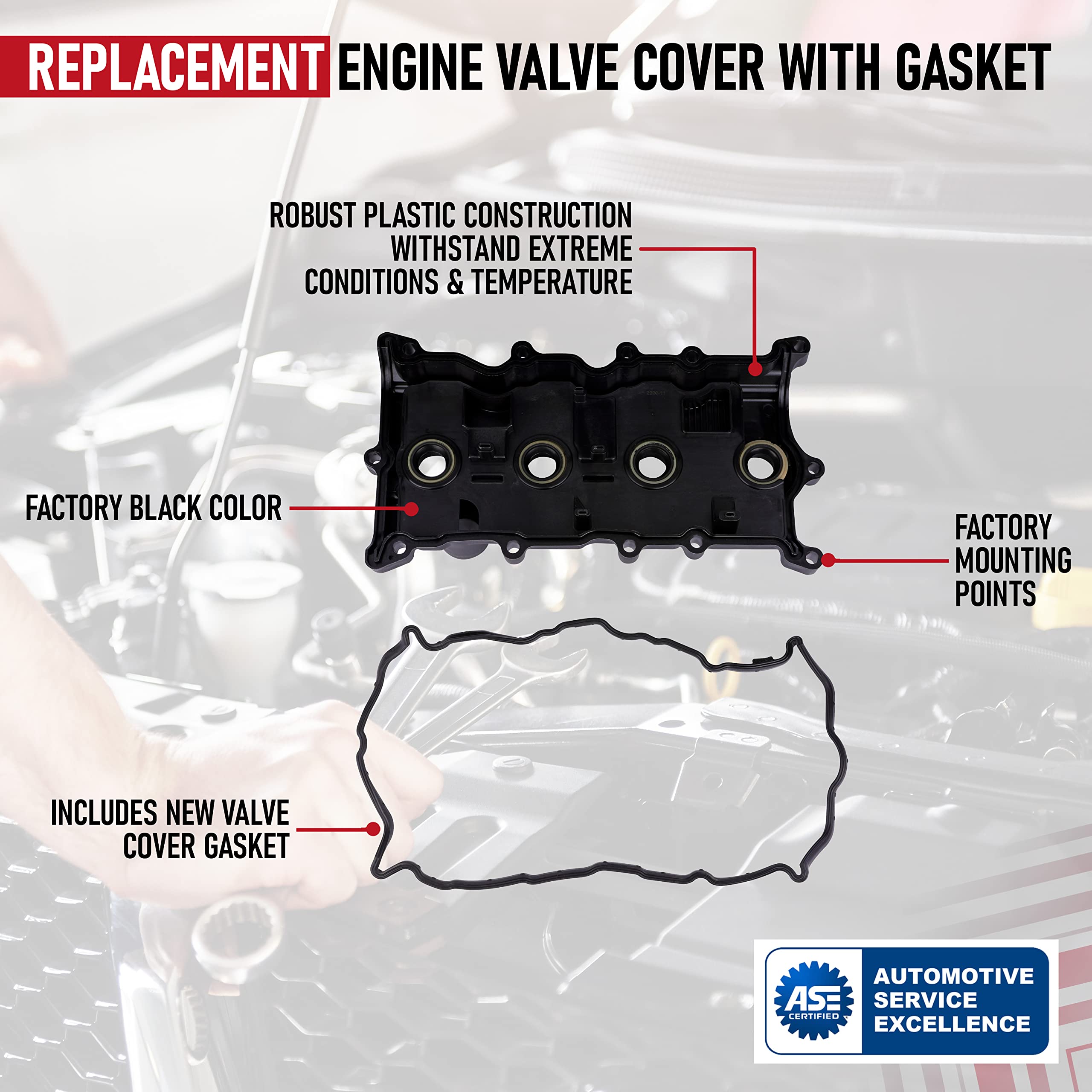 Replacement Engine Valve Cover with Gasket - Compatible with Nissan Altima 2.5L 2007-2012 and Sentra 2007-2012 - Replaces 13264JA00A, 13270JA00A, CNVG-D1230 - Rocker, Camshaft Covers  - Like New