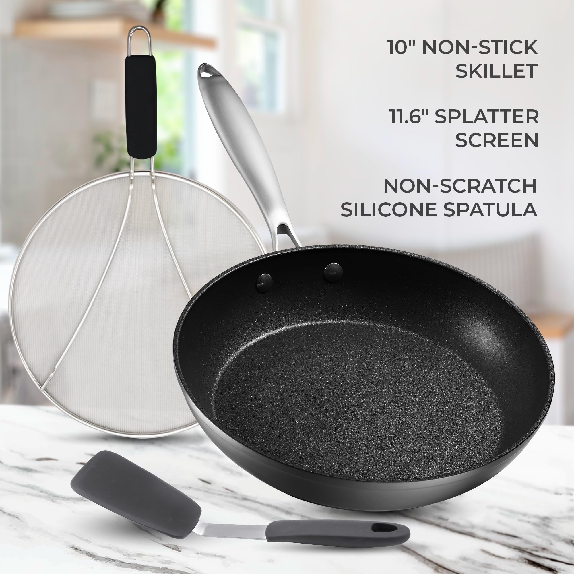 Belwares Nonstick Frying Pan - 10 Inch Non Stick Skillet Egg Frying Pan – Lightweight Aluminum Hard-Anodized Fry Pan for Kitchen Cooking with Gas, Electric, Oven or Induction  - Like New