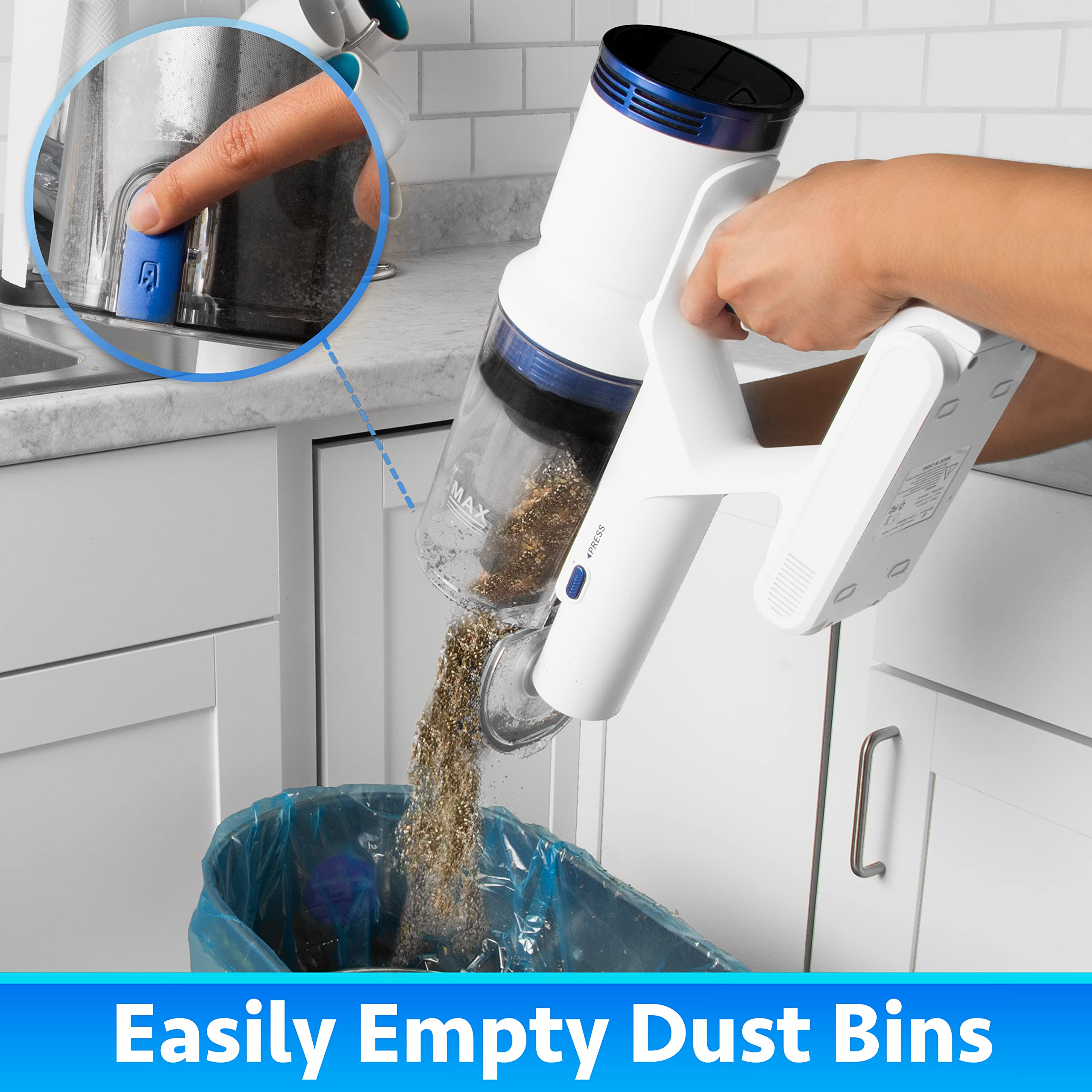 BRITECH Cordless Lightweight Stick Vacuum Cleaner, 300W Motor for Powerful Suction 40min Runtime, LED Display Screen & Headlights, Great for Carpet Cleaner, Hardwood Floor & Pet Hair (Blue)  - Like New