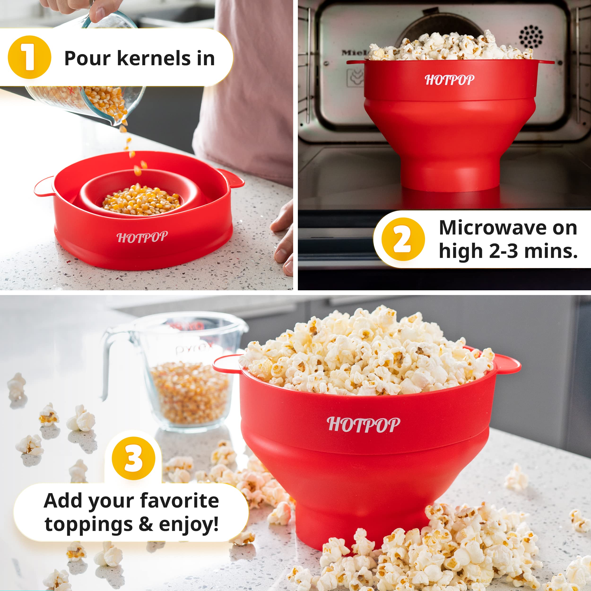 The Original Hotpop Microwave Popcorn Popper - Silicone Bowl, BPA-Free & Dishwasher Safe, Red  - Like New