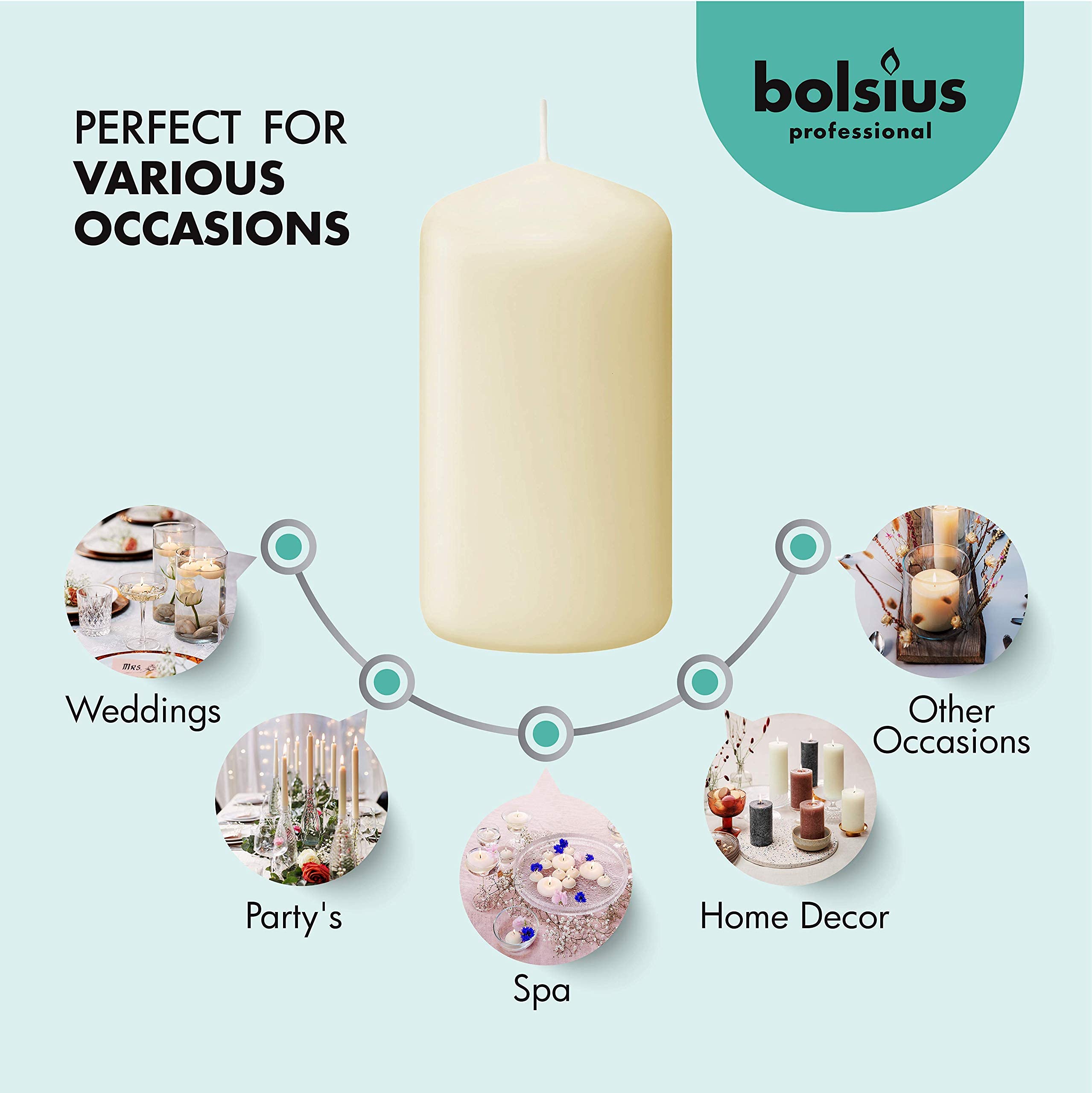 BOLSIUS Set of 20 Ivory Pillar Candles - Unscented Candle Set - Dripless Clean Burning Smokeless Dinner Candle - Perfect for Wedding Candles, Parties and Special Occasions  - Good