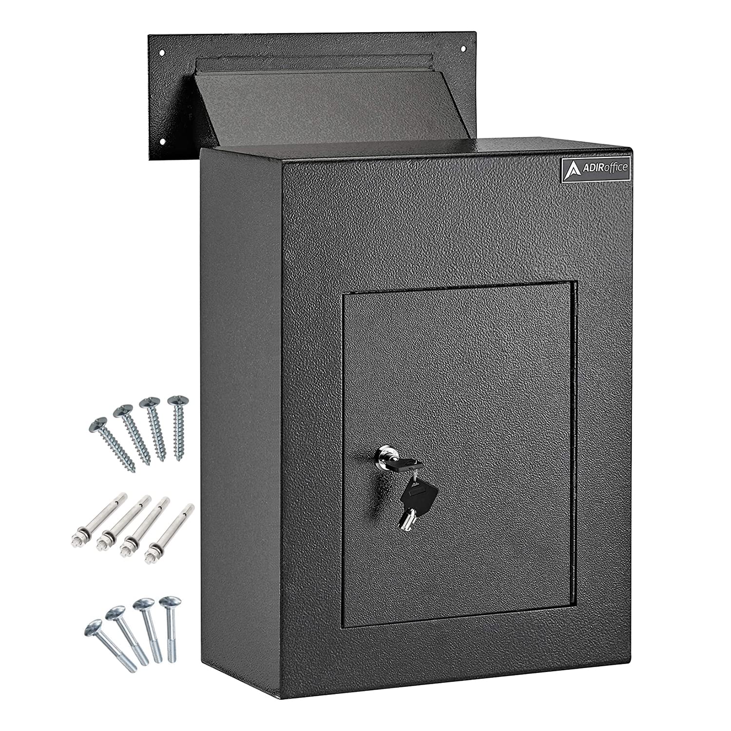 AdirOffice Through The Wall Drop Box Safe - Durable Thick Steel w/Adjustable Chute - Mail Vault for Home Office Hotel Apartment  - Very Good