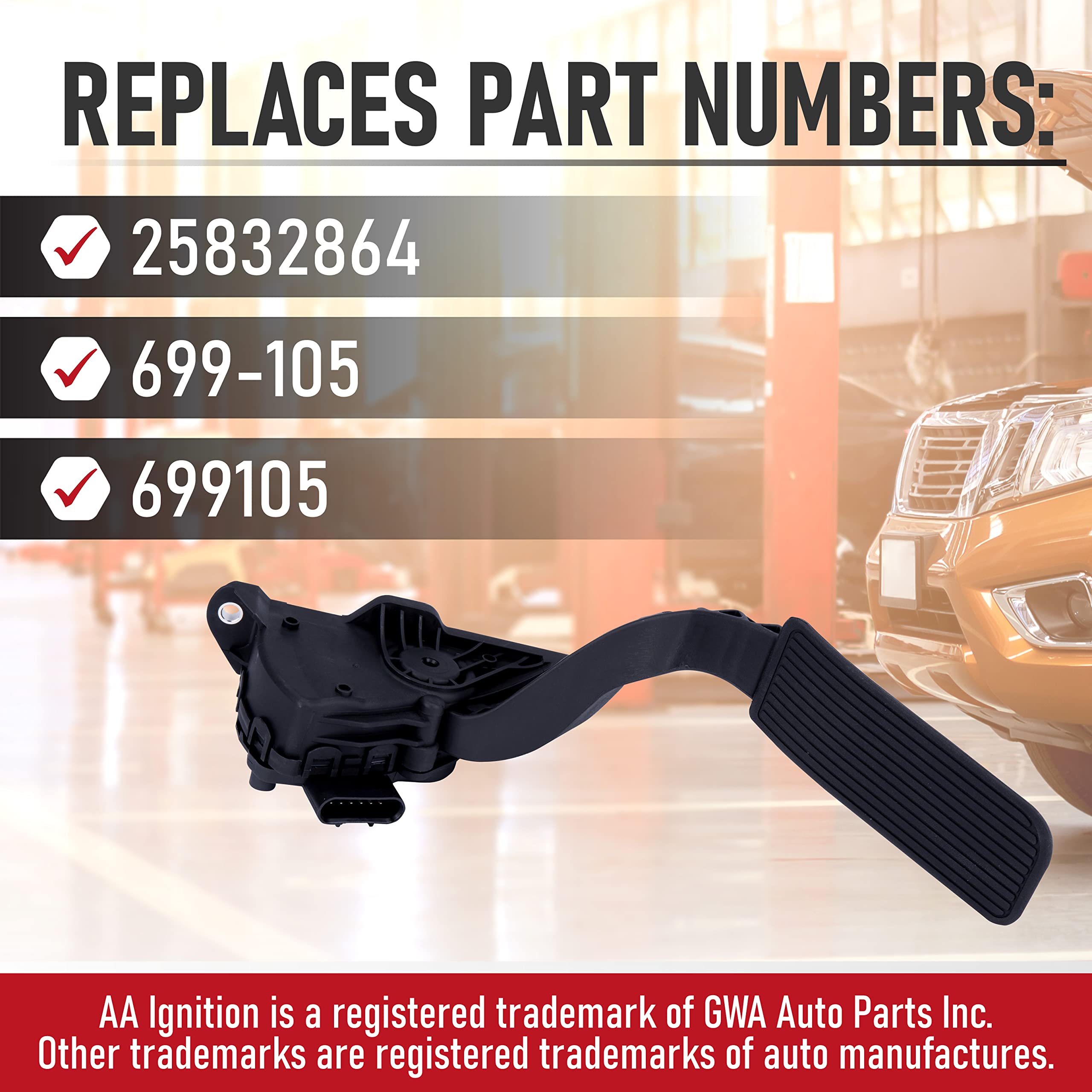 Replacement APPS - Acceleration Pedal Position Sensor - Compatible with Chevy, GMC, Cadillac and Hummer Trucks and SUVs - Replaces 25832864, 699-105, 699105 - With Pedal - Silverado, Sierra, Avalanche  - Very Good