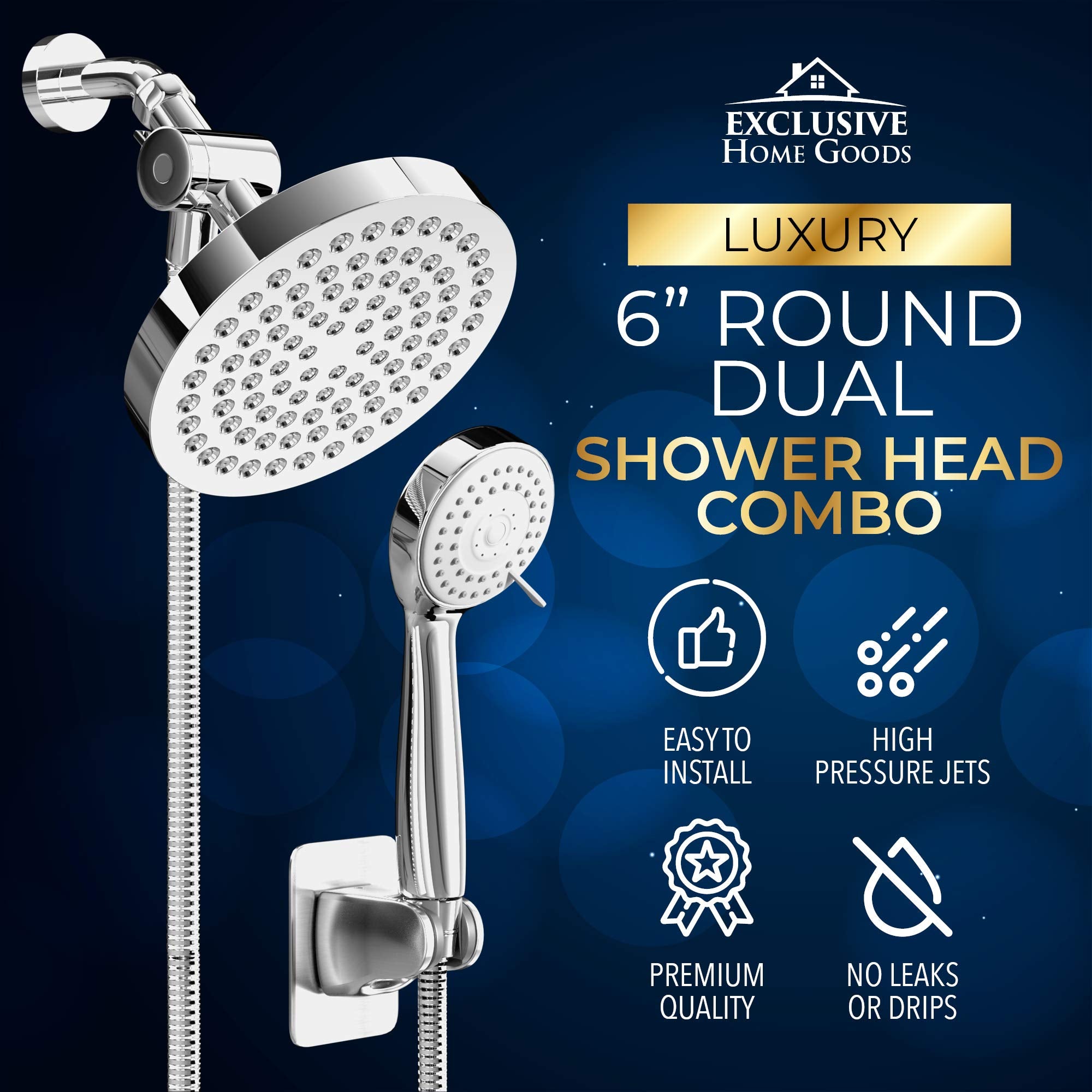 Shower Head With Handheld Combo, 6 Inch High Pressure Rainfall Showerhead With Hand Held 70 Inch Hose for Bath - Adjustable Swivel Shower Head Spray Anti-leak Nozzles - Universal Fit  - Acceptable