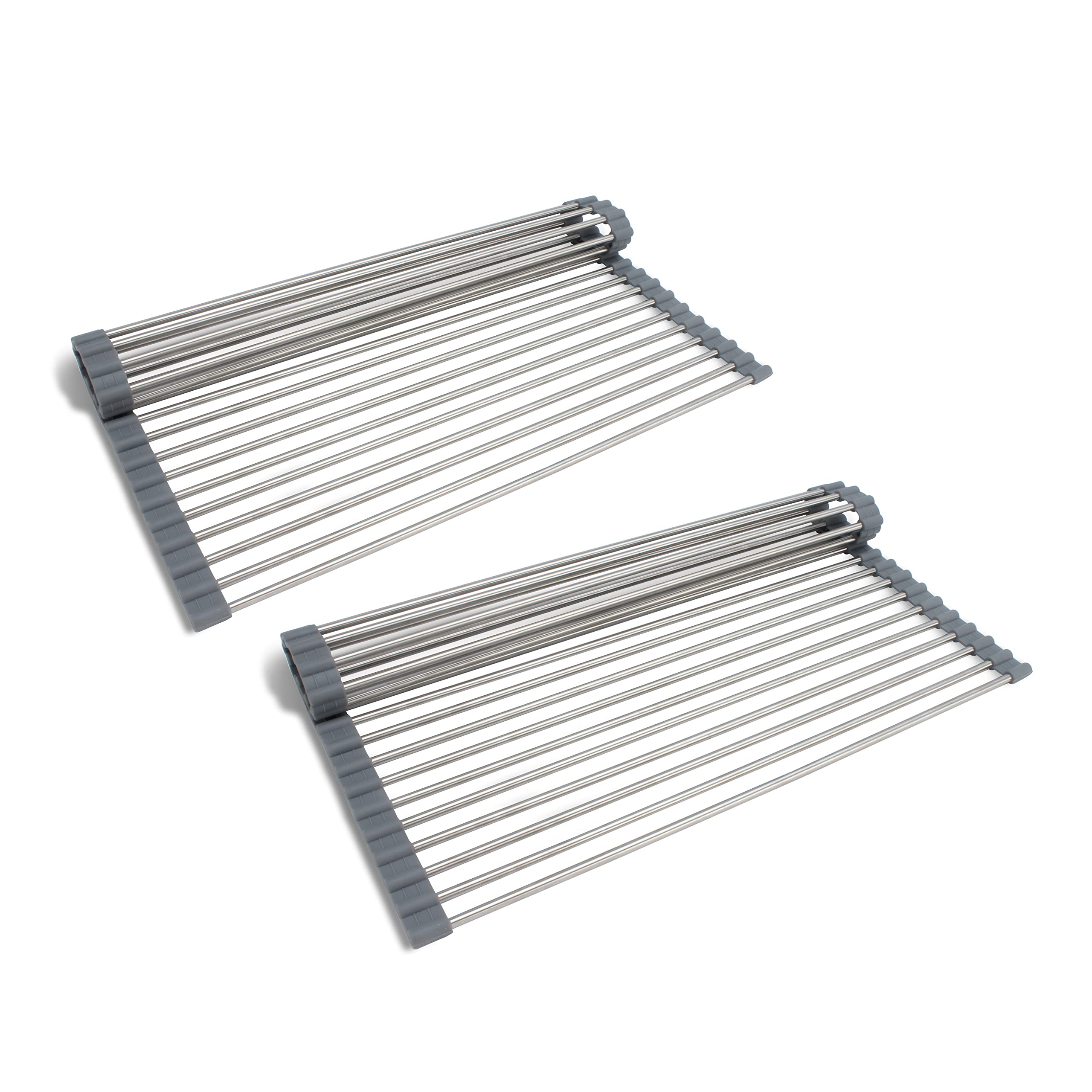 COOK WITH COLOR Roll Up Dish Rack- 2 Pack Over The Sink Mat for Drying Dishes - Silicone Wrapped Stainless Steel Rods (15" x 17.5") - Versatile Roll Up Trivet & Dish Drying Rack for Kitchen  - Like New