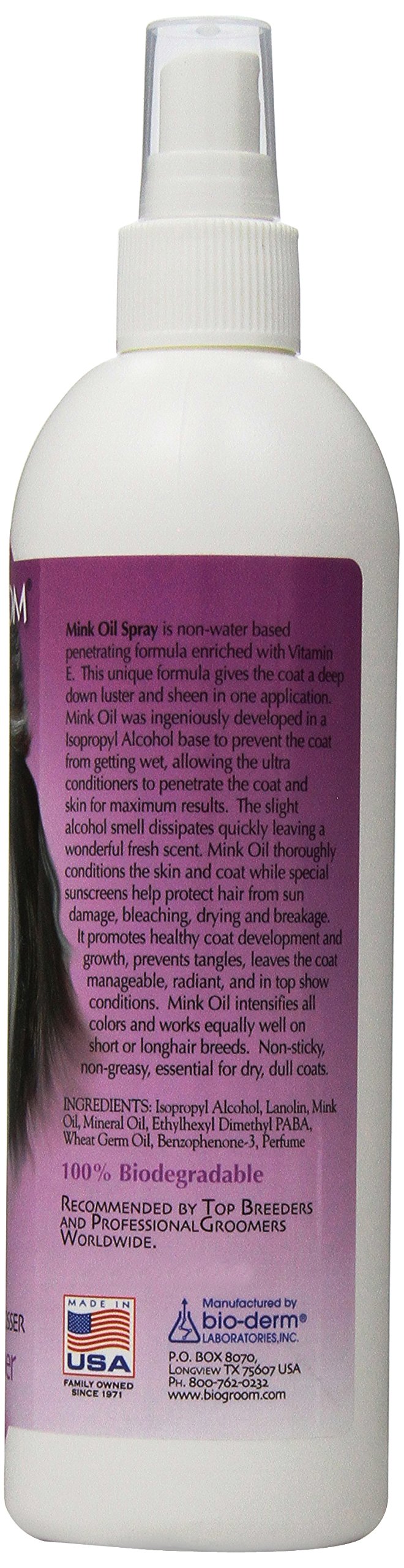 Bio-Groom Mink Oil Dog Conditioner Spray � Dog Sunscreen, Vitamin E, Non-Sticky, Dog Polish, Cat & Dog Grooming Supplies, Cruelty-Free, Made in USA, Dog Products � 12 fl oz 1-Pack