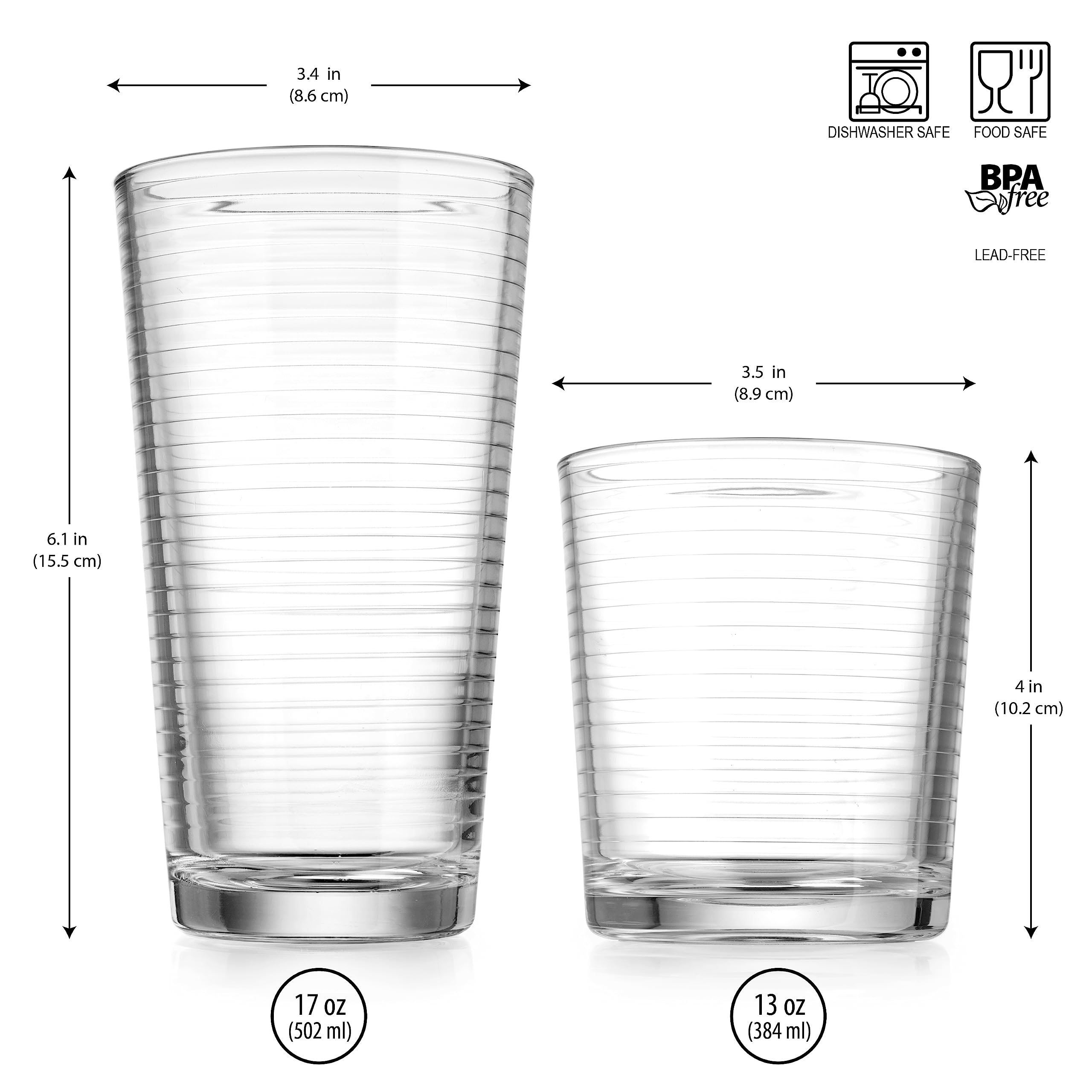 Glaver's Drinking Glasses, Ribbed Designs, Ideal for Water, Juice, Cocktails, and Iced Tea. Dishwasher safe  - Like New