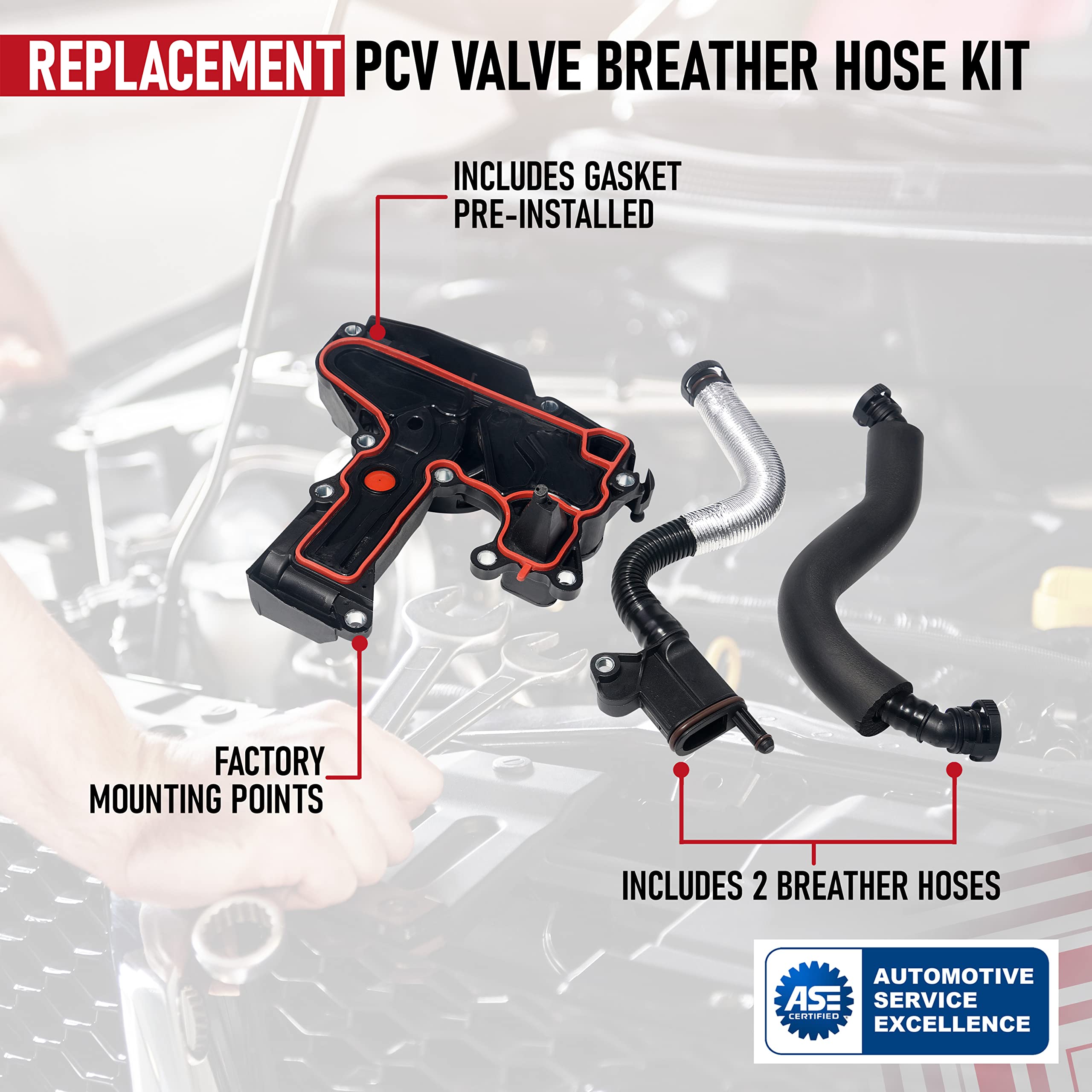 PCV Crankcase Vent Valve Breather Hose Kit - Compatible with Audi & Volkswagen Vehicles - 2.0L Turbo A3 8P, A5 B8, Q5, Golf GTI MK5, MK6, Jetta, Tiguan - Replaces 06H103495AH, 06H103495AC, 06H103495E  - Very Good