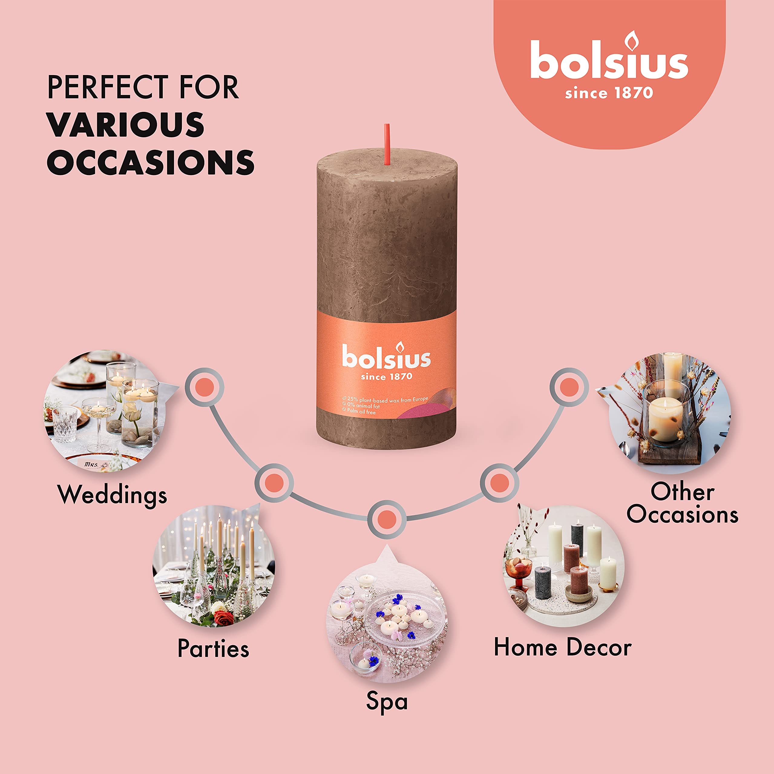 BOLSIUS 4 Pack Suede Brown Rustic Pillar Candles - 2 X 4 Inches - Premium European Quality - Includes Natural Plant-Based Wax - Unscented Dripless Smokeless 30 Hour Party D�cor and Wedding Candles  - Like New