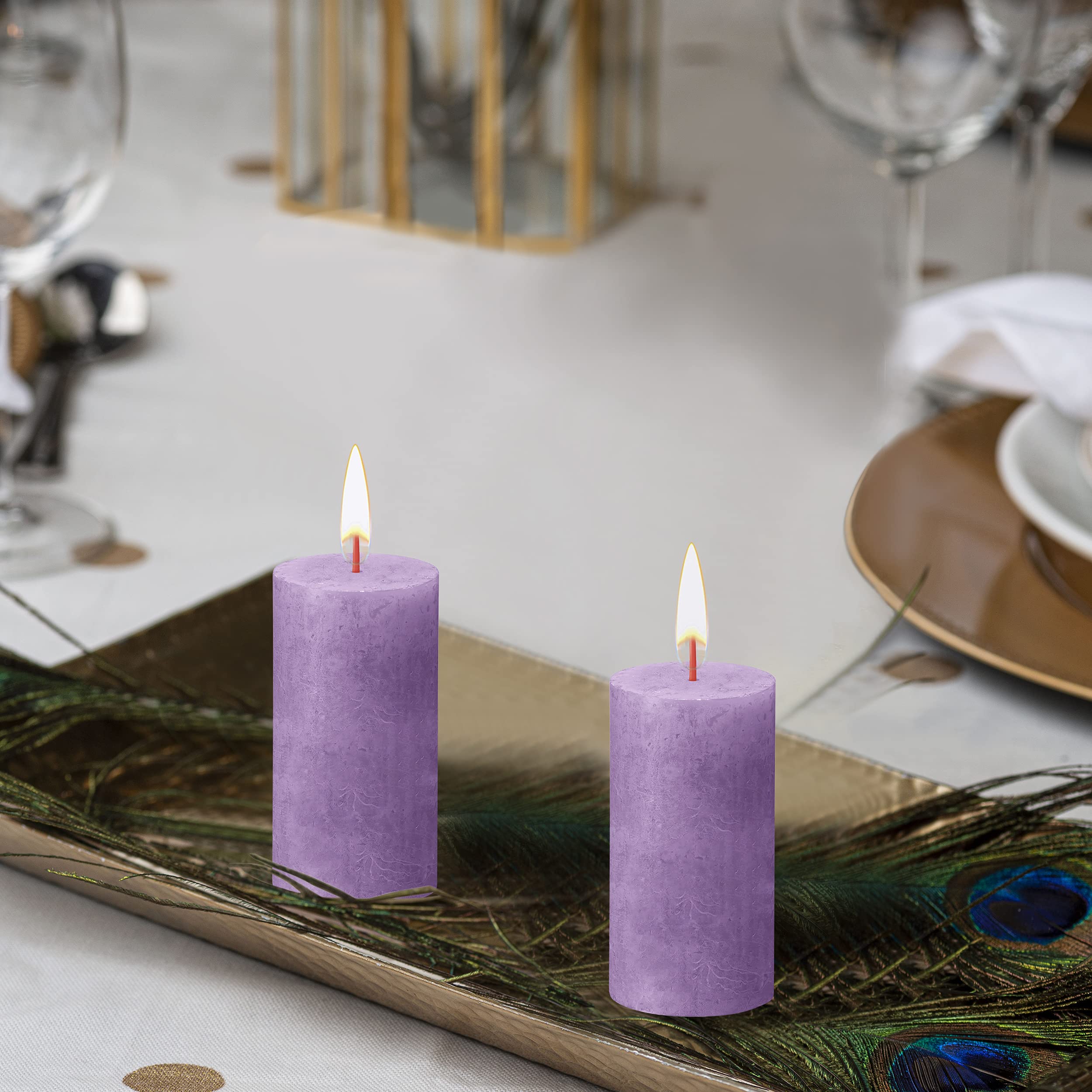 BOLSIUS 4 Pack Vibrant Violet (Purple) Rustic Pillar Candles - 2 X 4 Inches - Premium European Quality - Includes Natural Plant-Based Wax - Unscented Dripless Smokeless 30 Hour Party D�cor Candles  - Acceptable