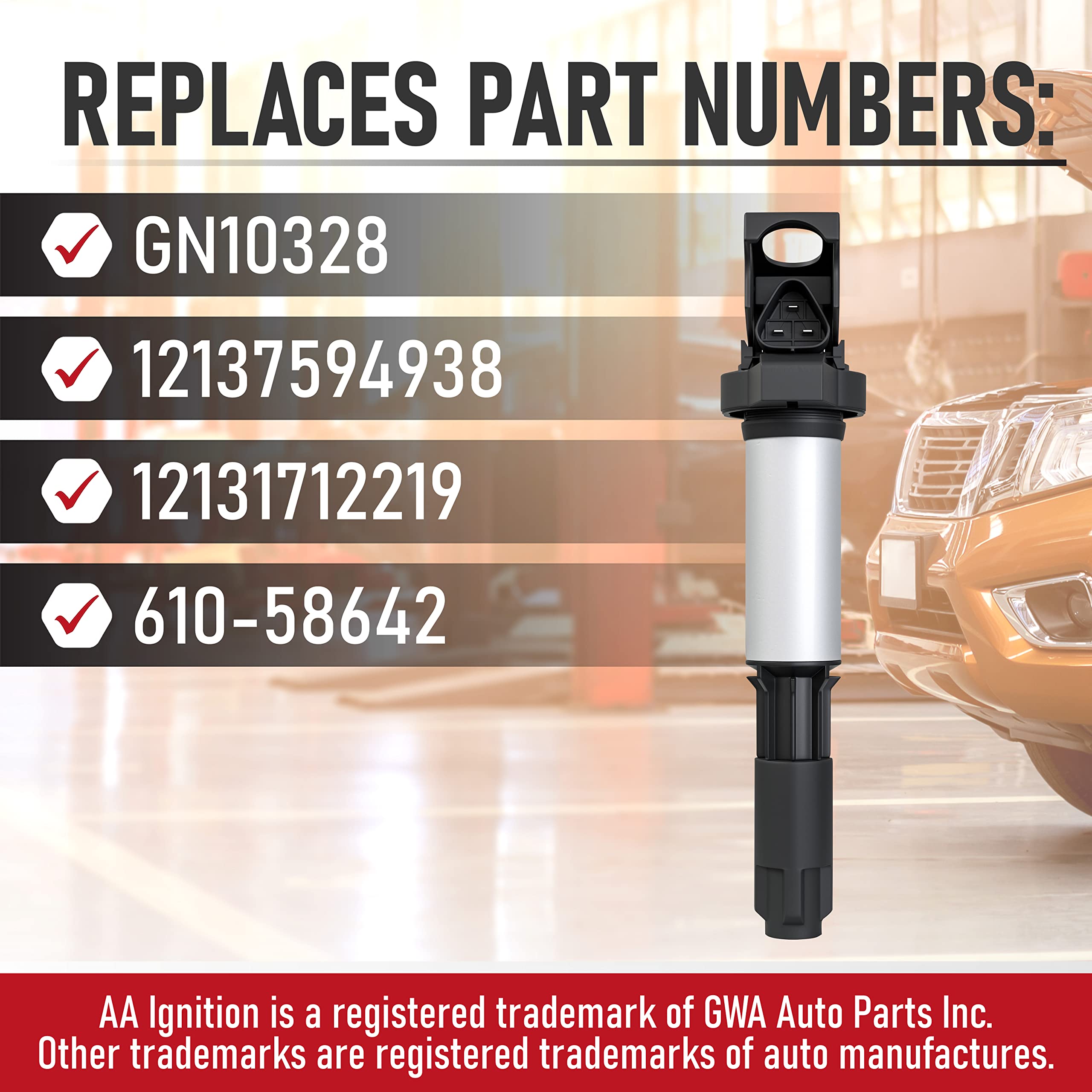 Ignition Coil Pack - Compatible with BMW Vehicles - 325i, 328i, 325ci, 330ci, 335i, 525i, 545i, 745Li, X3, X5 and more - Replaces GN10328, 12137594936  - Like New