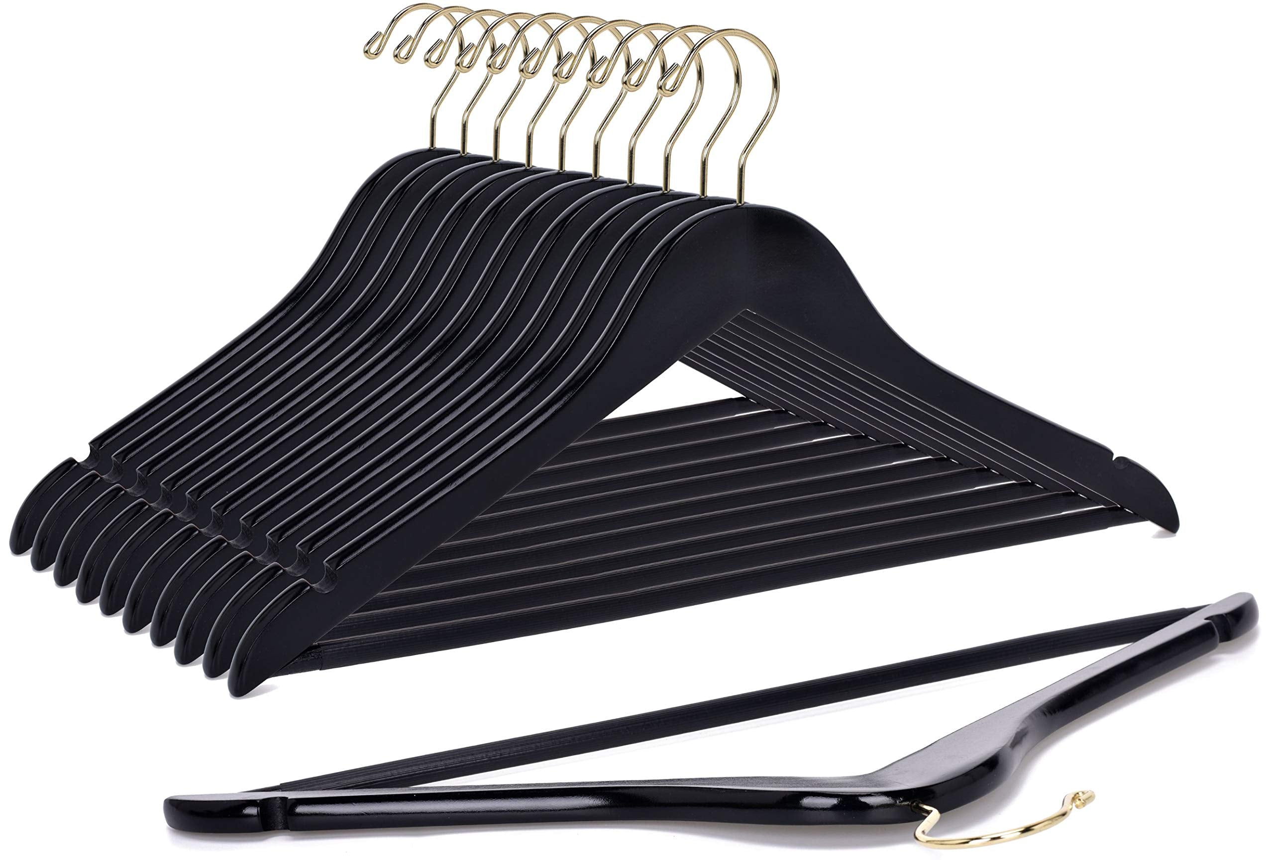 Quality Wooden Hangers - Slightly Curved Hanger 90 Pack Sets - Solid Wood Coat Hangers with Stylish Chrome Hooks - Heavy-Duty Clothes, Jacket, Shirt, Pants, Suit Hangers (White, 90)  - Acceptable