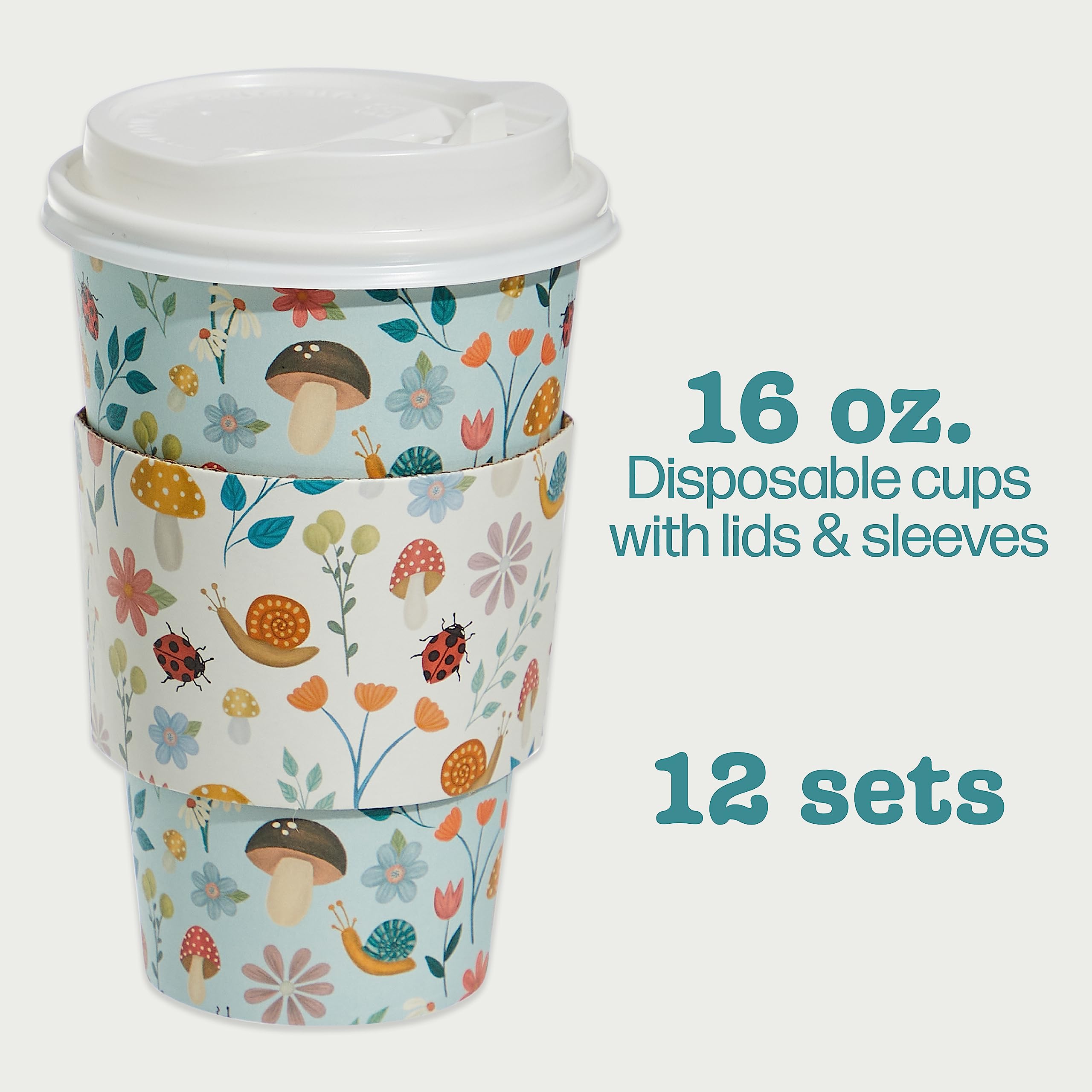 Sheffield Home Disposable Coffee Cups with Lids 16 oz, Cute Disposable Cups with Lids 12 Pack with Sleeves  - Like New