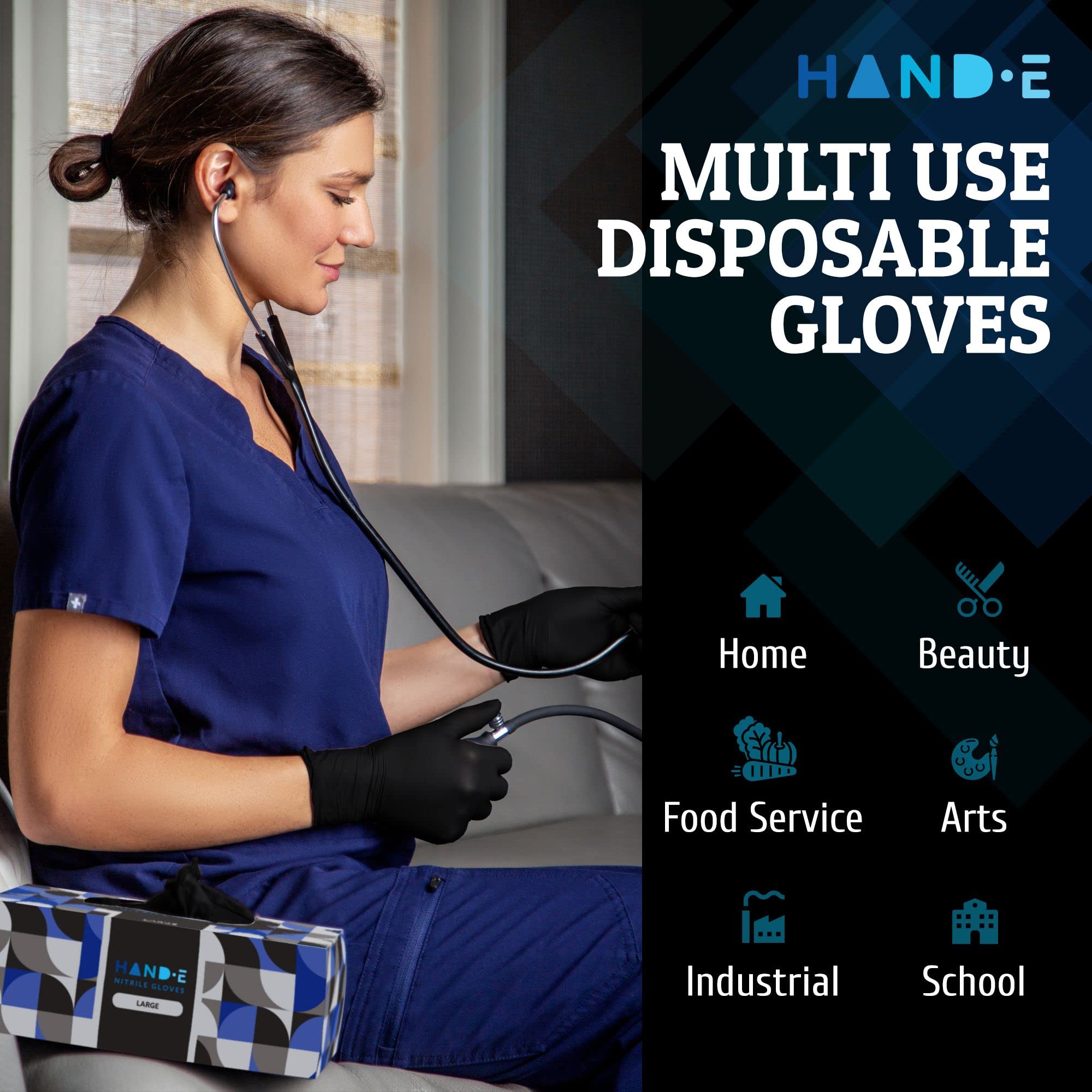 Hand-E Touch Black Nitrile Disposable Gloves - Latex Free BBQ, Tattoo, Hair Dye, Cooking, Mechanic Gloves  - Like New