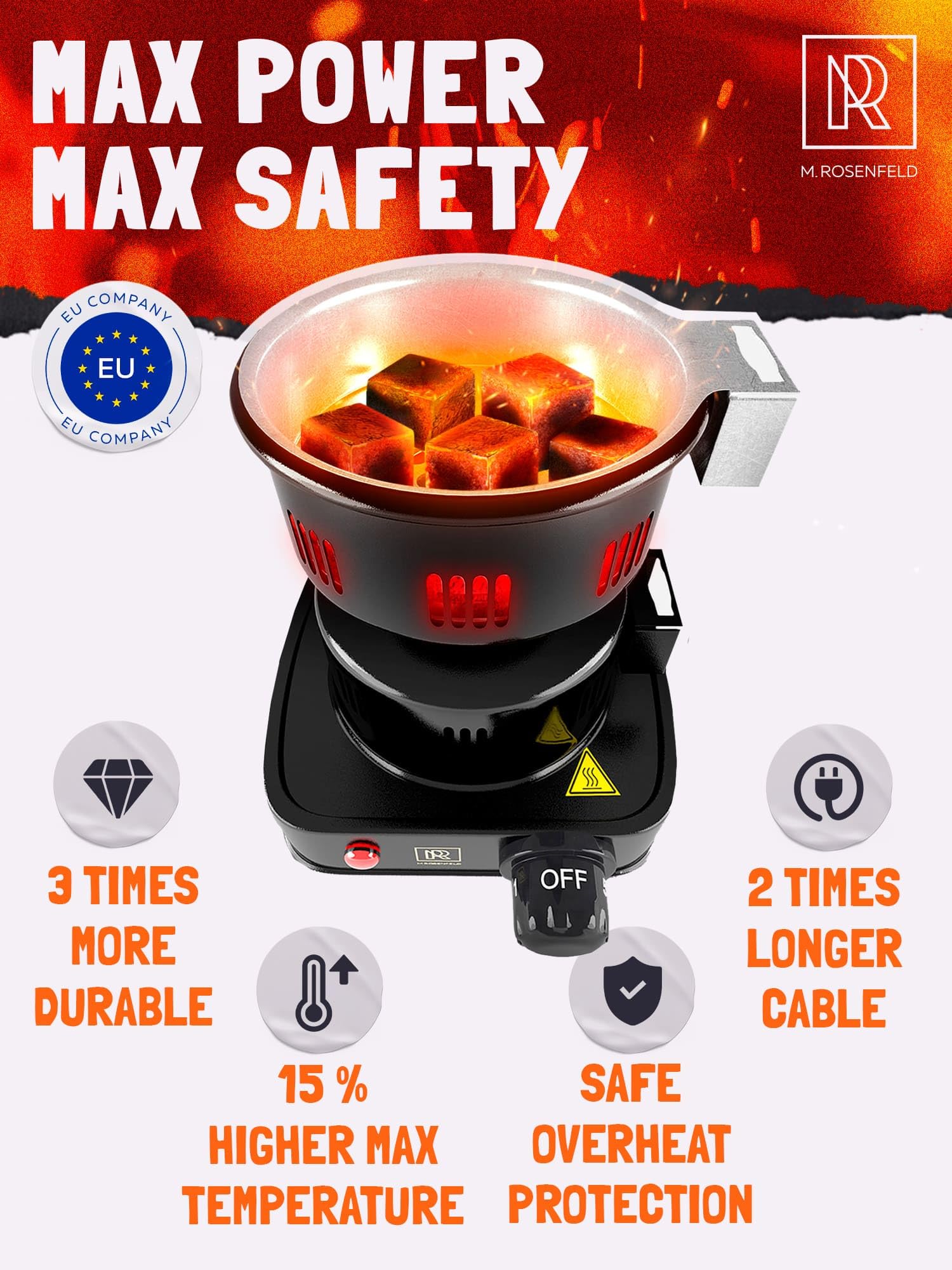 Charcoal Burner - Multipurpose Electric Charcoal Starter UL & STS Approved Electric Stove - Coconut Charcoal Lighters with Tongs - 450W Hot Plate Electric with 304 Stainless Steel Coiled Burner  - Acceptable