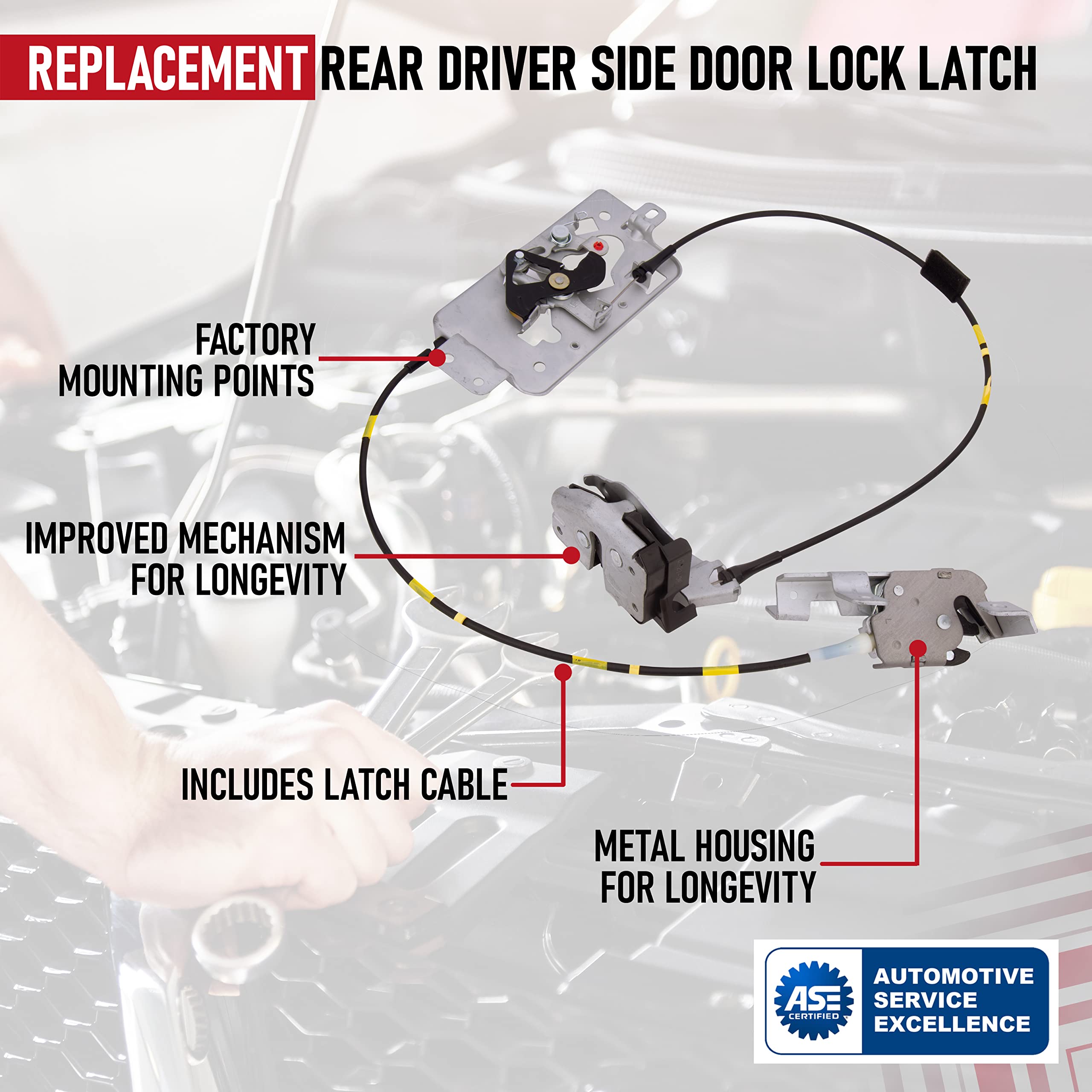 Left Driver Side Rear Door Lock Latch with Cable Compatible with Ford F-150 2004, 2005, 2006, 2007, 2008- Replaces 6L3Z-18264A01-B, 8L3Z-18264A01-B, SM2354 - Extended Cab Truck  - Very Good