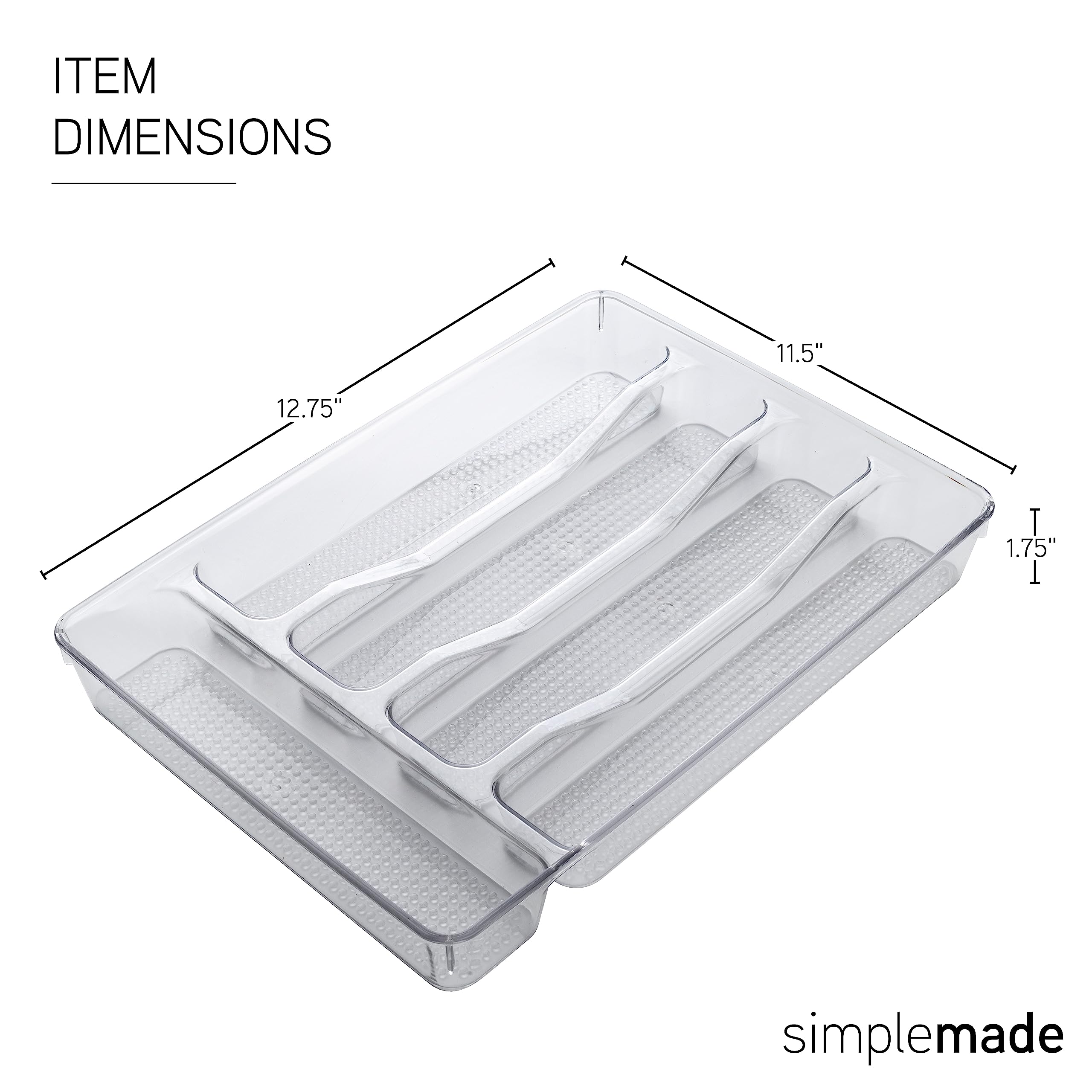 SIMPLEMADE Large Silverware Tray Organizer, 5-Compartments, Non-Slip Lining for Kitchen Drawer Flatware (Clear)  - Like New