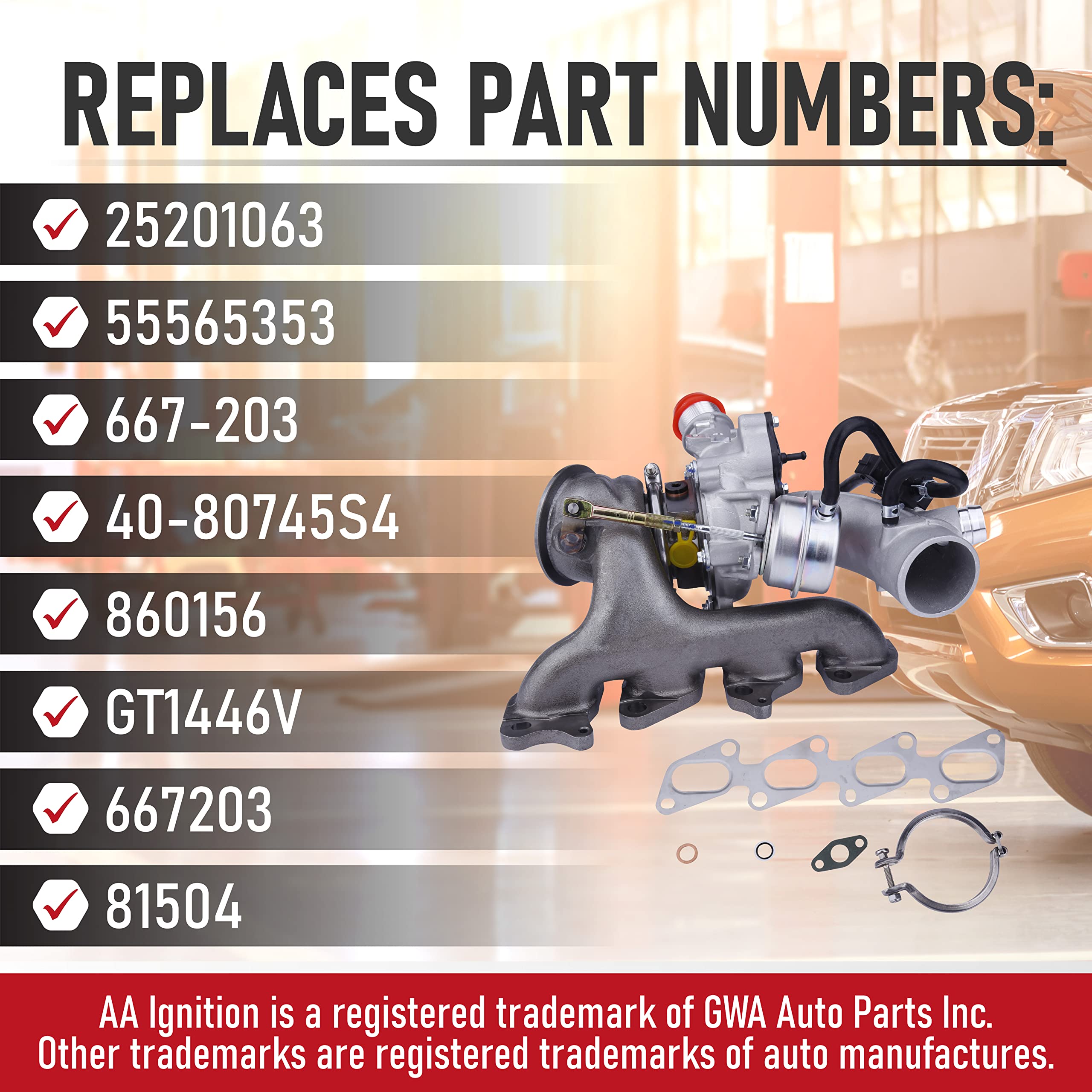 Replacement Turbo Charger with Gasket Kit- Compatible with Buick and Chevrolet Vehicles - 2011-2019 - Encore, Cruze, Cruze Limited, Sonic, Trax - 1.4L L4, 1.4T Engines - Replaces 55565353, 667-203  - Like New