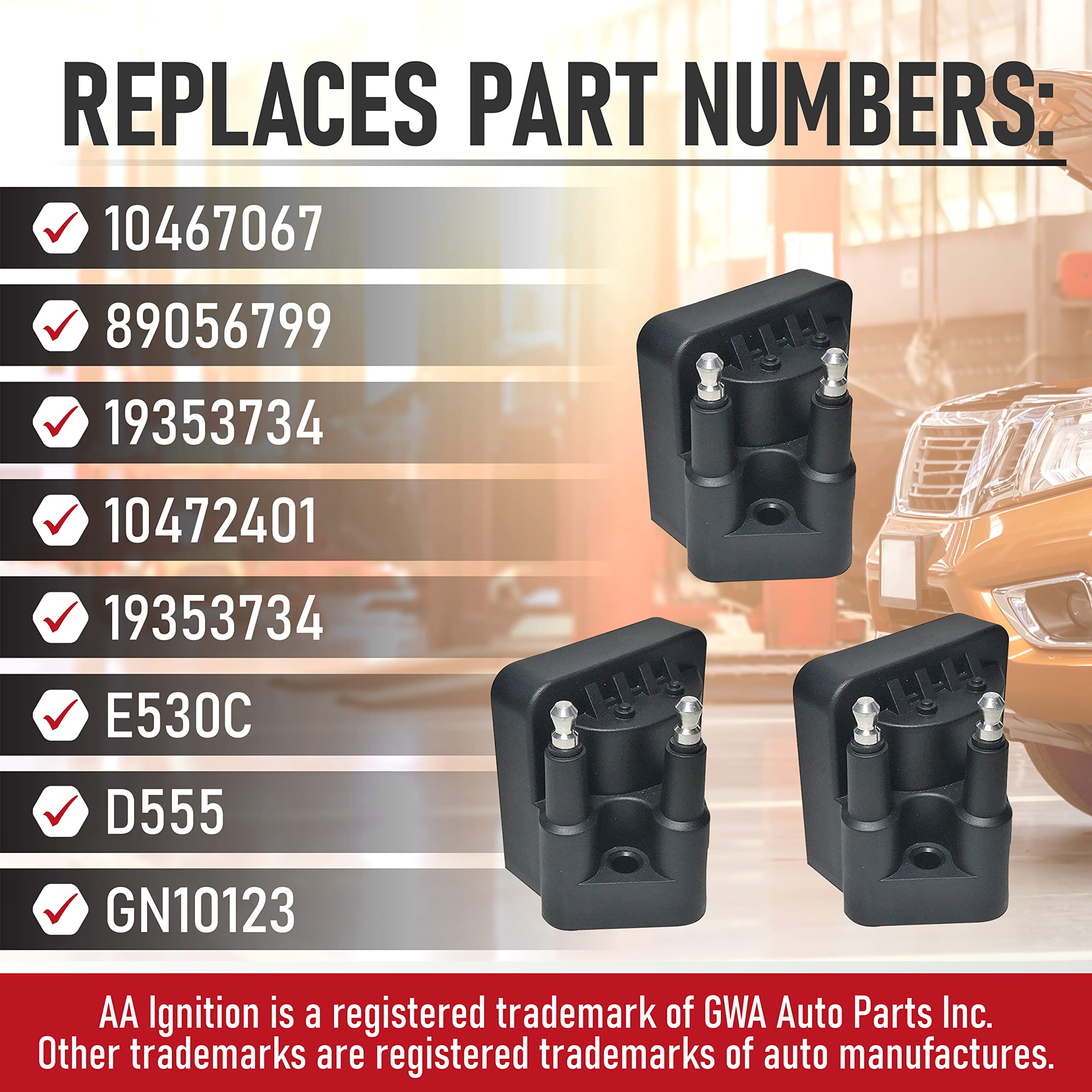 Ignition Coil Pack Set of 3 - Replaces 10472401, 10467067, D555, 89056799, C849 - Compatible with Chevy, Buick, Cadillac & Other GM Vehicles - Impala, Malibu, Deville, Alero, Lesabre  - Very Good