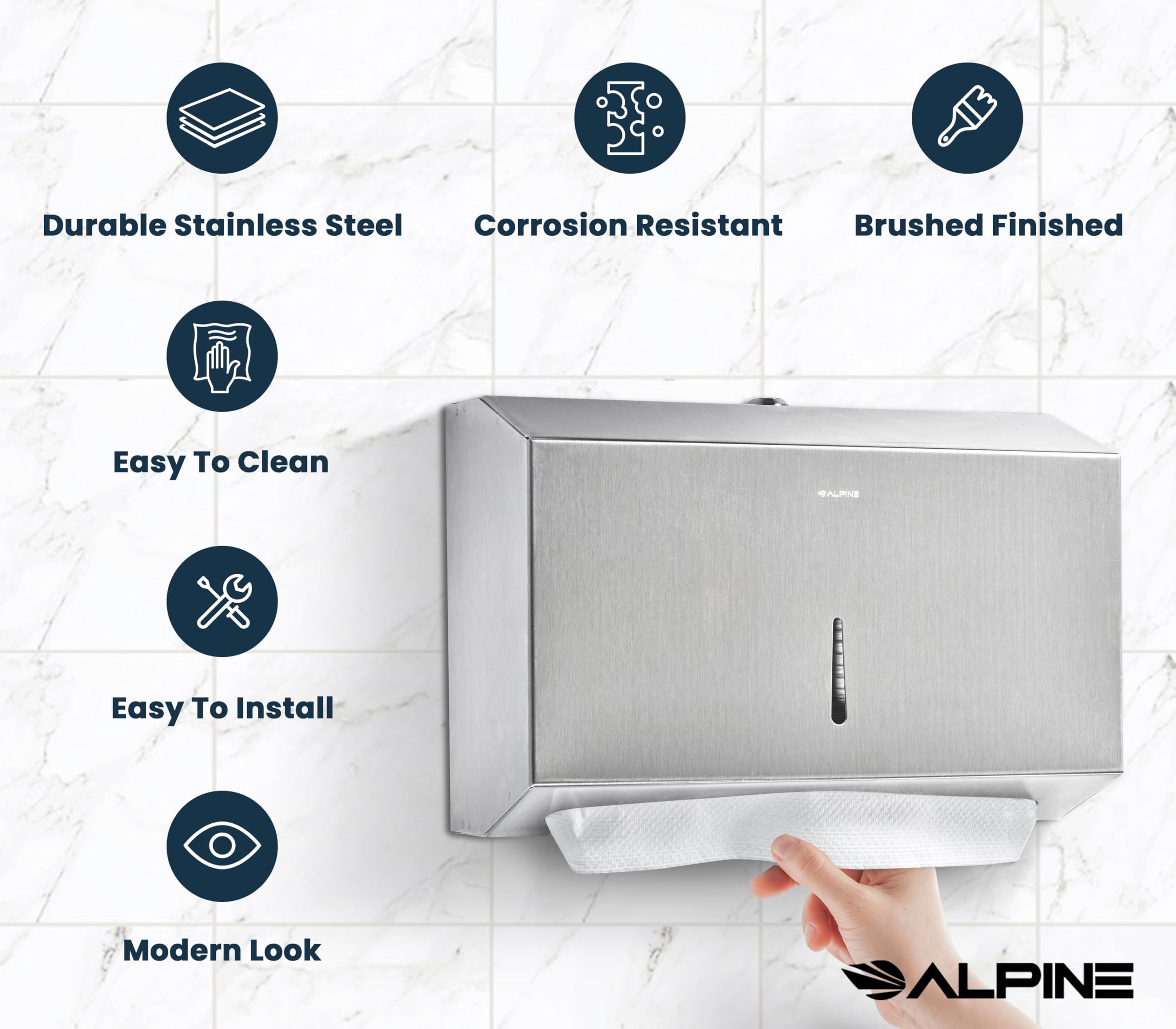 Alpine Paper Towel Dispenser Wall Mount for C Fold, Trifold & Multifold Paper Towels - Stainless Steel Hand Towel Dispenser for Commercial & Residential Use  - Like New