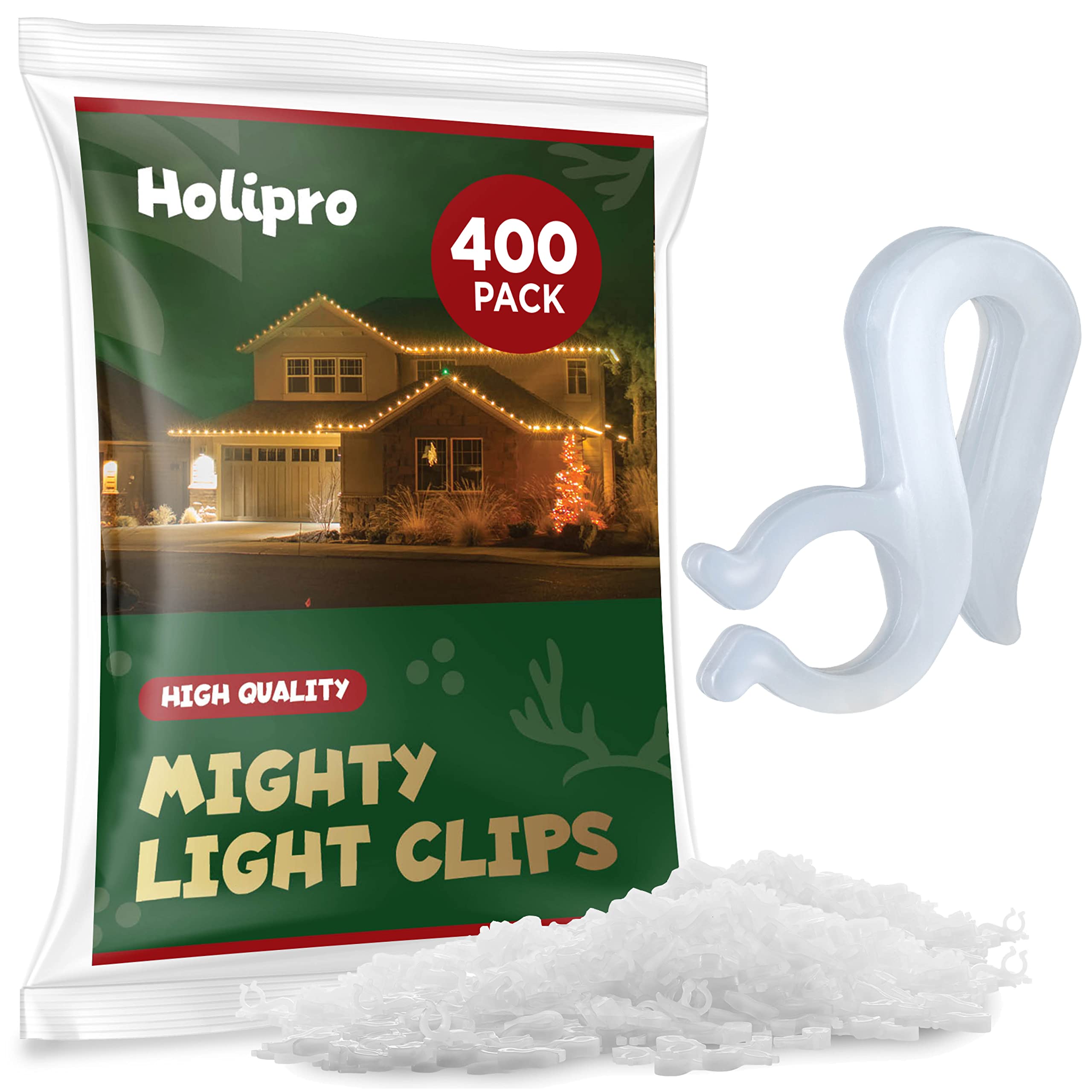 Christmas Light Clips - [Set of 400] Mini Light Clips For Christmas Lights - Light Clips For Gutters - Light Clips For Shingles - Gutter Clips For Hanging Outdoor Lights - USA Made - No Tools Required  - Very Good