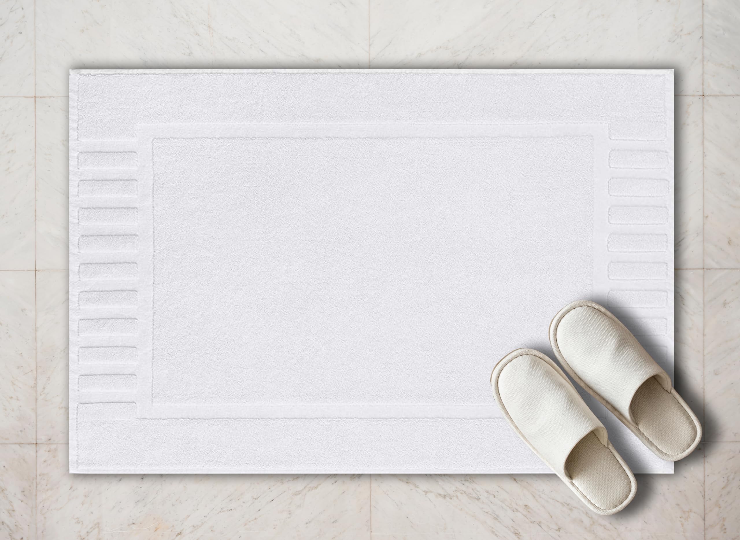 White Classic Luxury Bath Mat Floor Towel Set - Absorbent Cotton Hotel Spa Shower/Bathtub Mats [Not a Bathroom Rug] 22"x34" | 2 Pack  - Like New