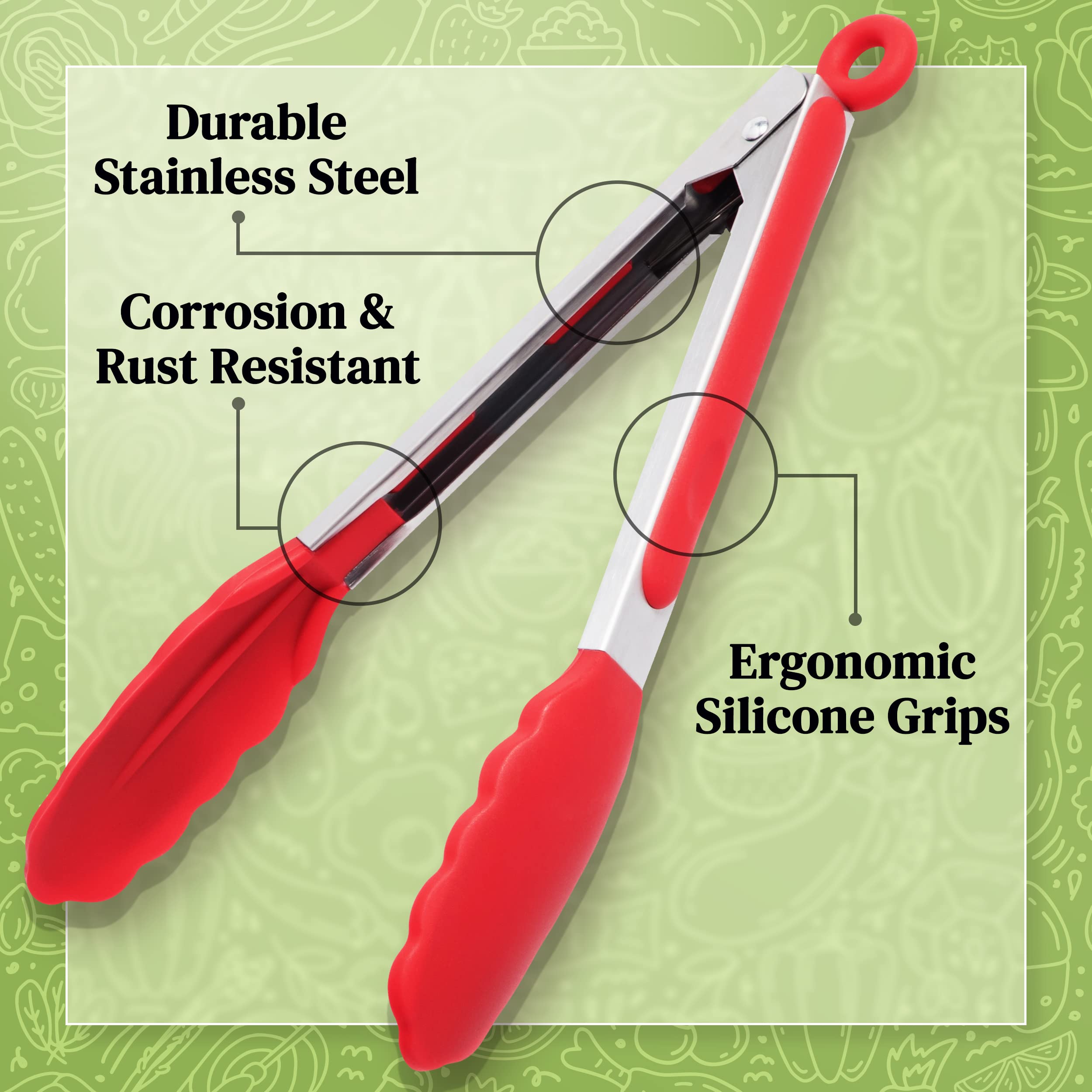 Popco Silicone Tongs for Cooking (3 food tongs x 7/9/12") Heavy Duty Stainless Steel BBQ Kitchen Tongs for Cooking, Grilling, Cooking Tongs, Kitchen Tongs with Silicone Tips, Salad Tongs, Rubber Tongs  - Acceptable
