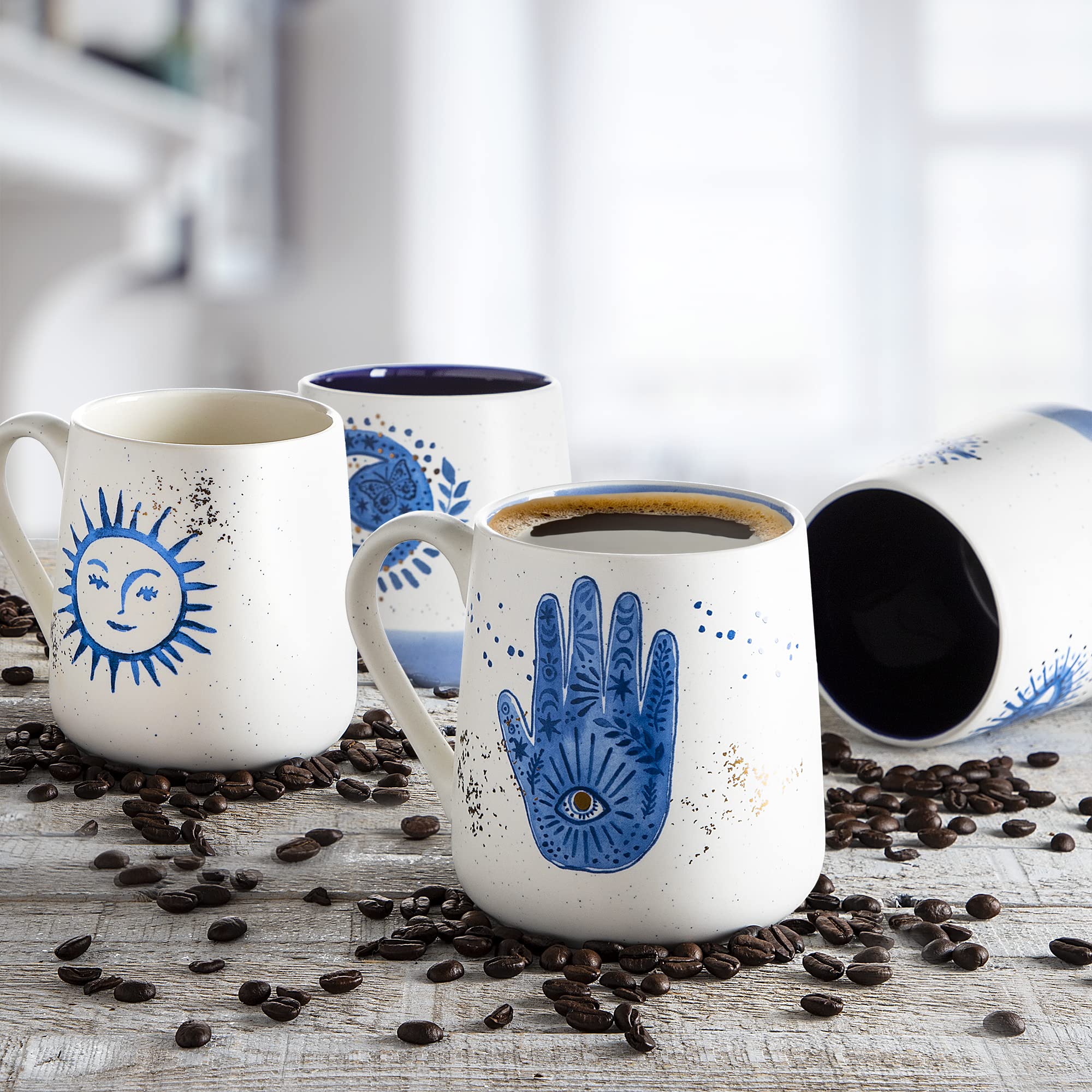 Dwell Studio Set of 2 or 4 Stoneware Coffee Mugs-Astrology Sign, Constellation, Celestial Coffee Cups, Mugs for Tea, Latte, and Hot Chocolate  - Like New