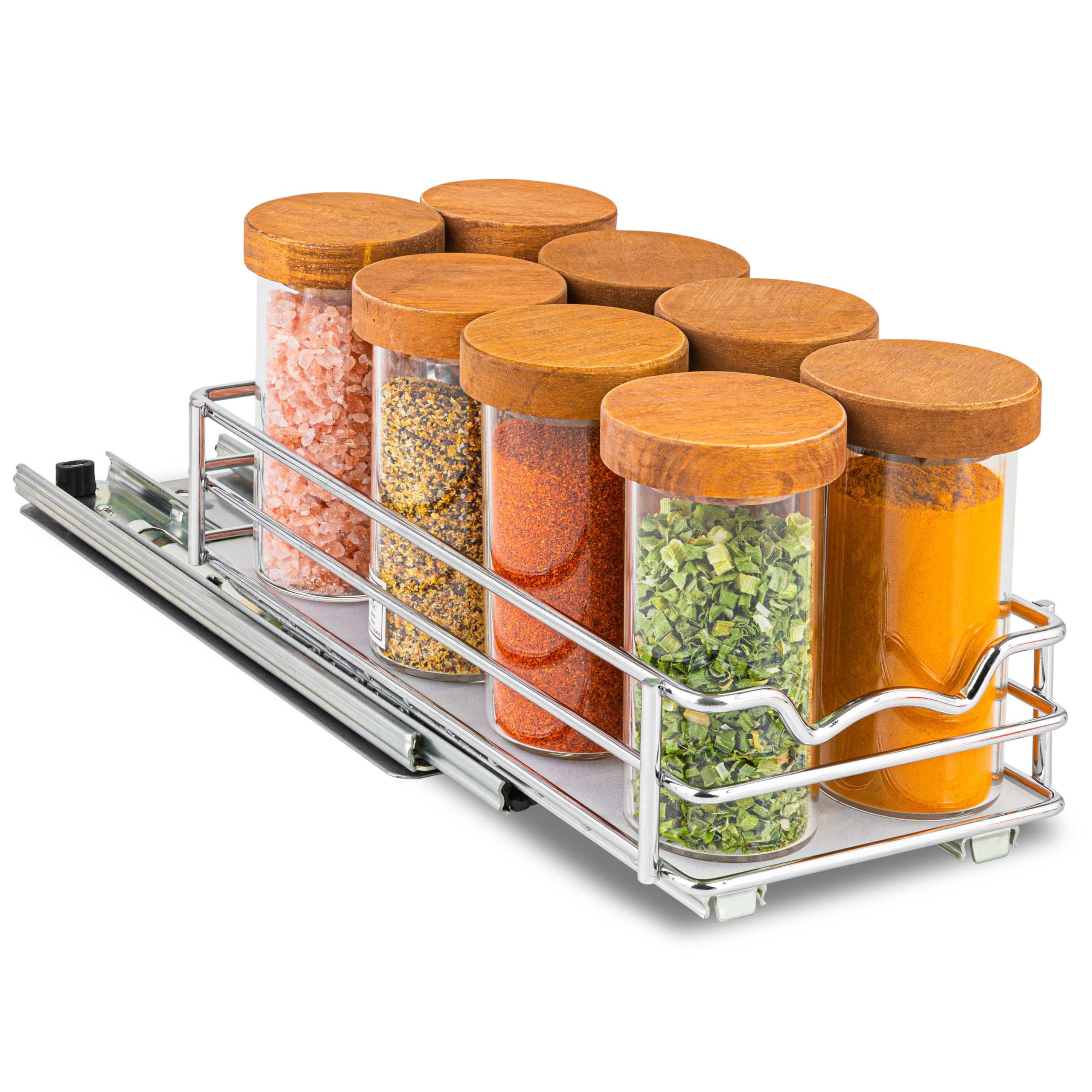 HOLD N' STORAGE Premium Pull-Out Spice Rack - Anti-Rust Chrome Finish - Heavy Duty with 5-Year Limited Warranty- Fits 2 Rows of Standard Spice Jars  - Like New