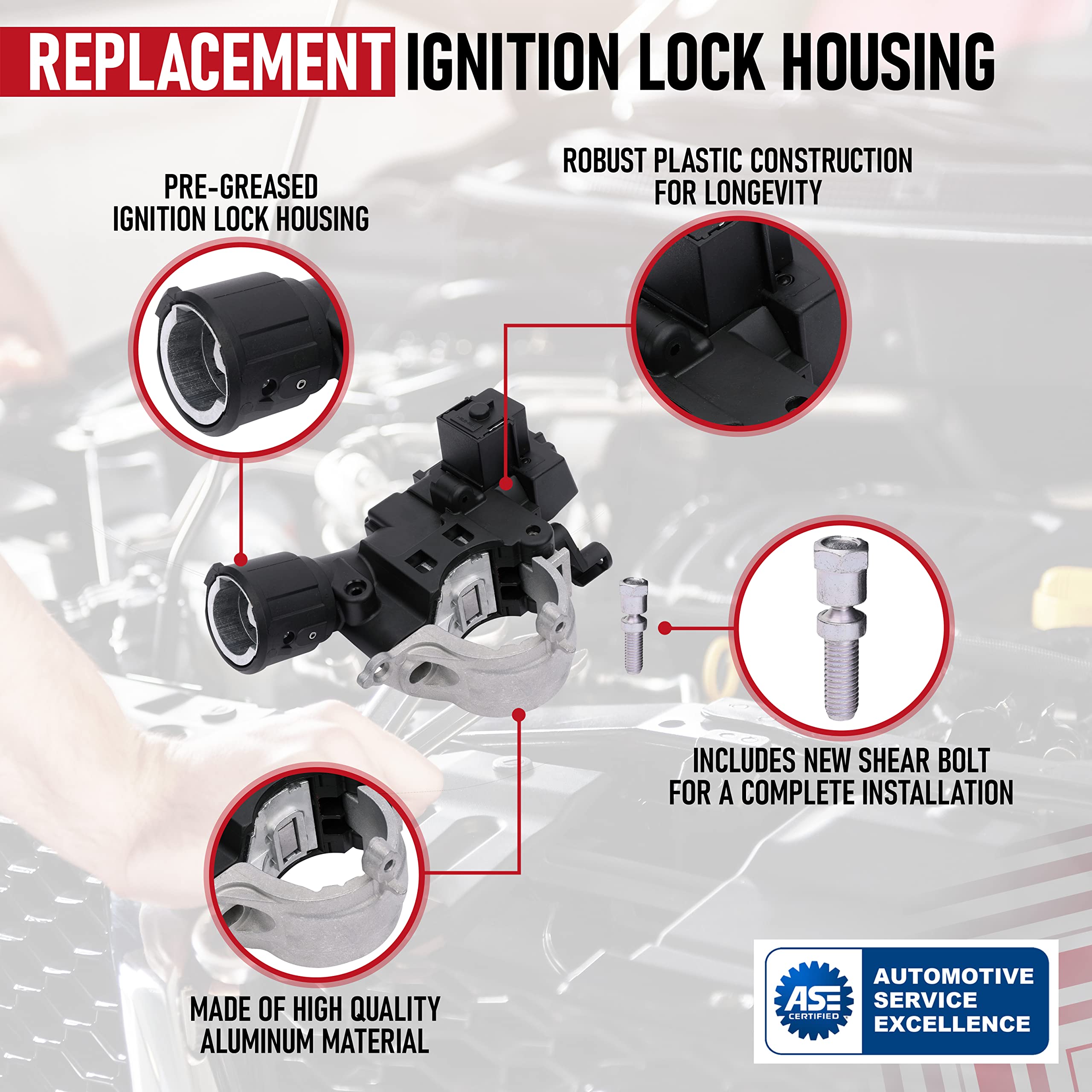 Replacement Ignition Lock Housing - Replaces 8L8Z3511B, 8L8Z3511C, 9L8Z-3511-A, ZZCB66160, ZZDB66160, 989-019 - Compatible with Ford, Mazda and Mercury Vehicles - Focus, Escape, Tribute, Mariner  - Like New