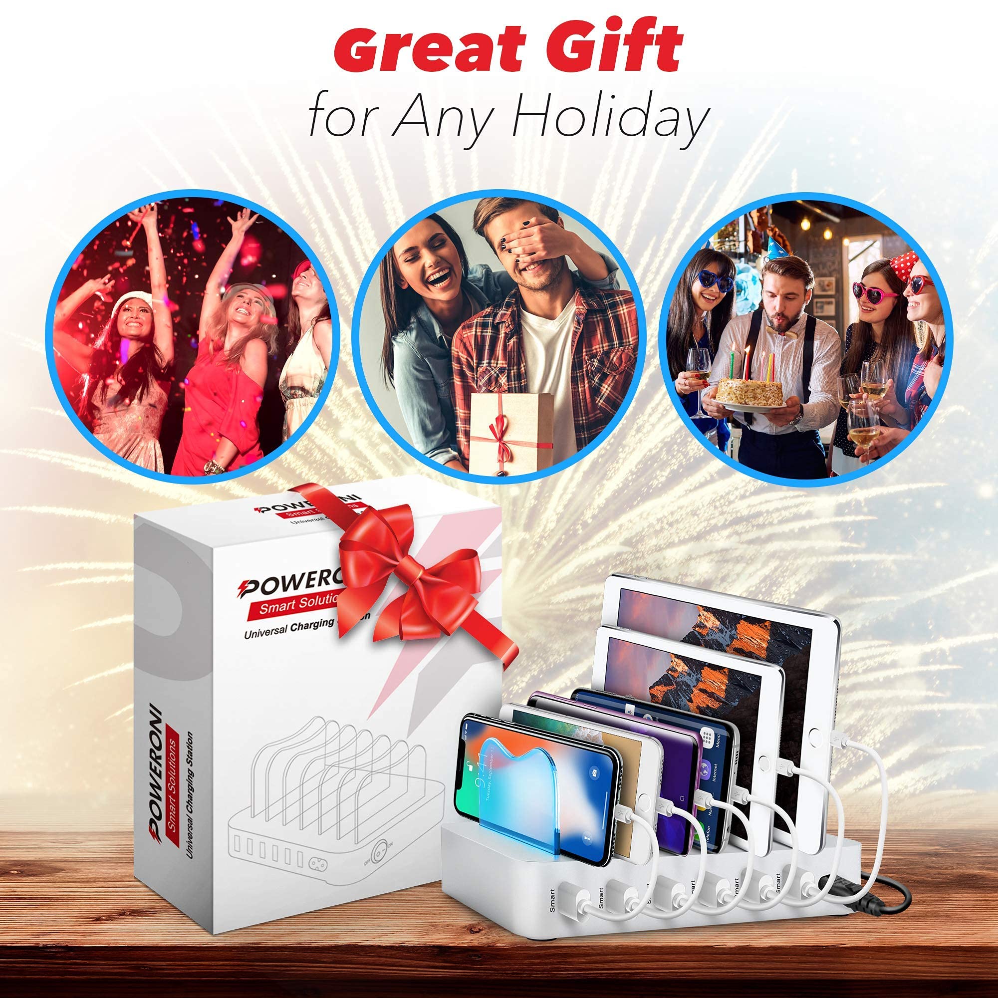 Poweroni USB Charging Dock - 6-Port - Fast Charging Station for Multiple Devices Apple - Multi Phone Charger Station - Charging Station - for Apple iPad iPhone and Android Cell Phone and Tablet  - Like New
