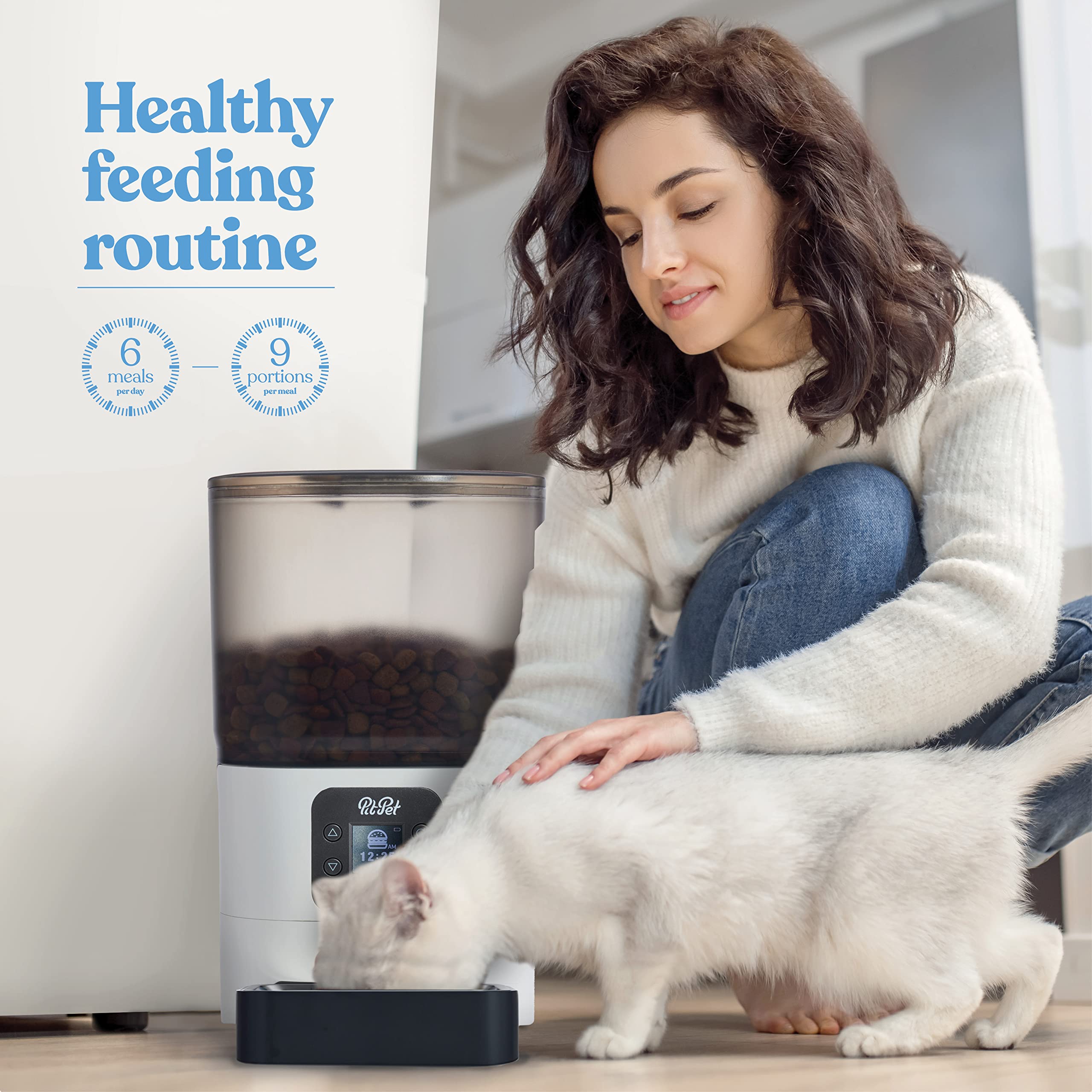 Smart Automatic Cat Feeder - 6-L Reliable Automatic Cat Food Dispenser with Display LCD Screen for Easy Set Up -Portion Control Automatic Dog Feeder  - Like New