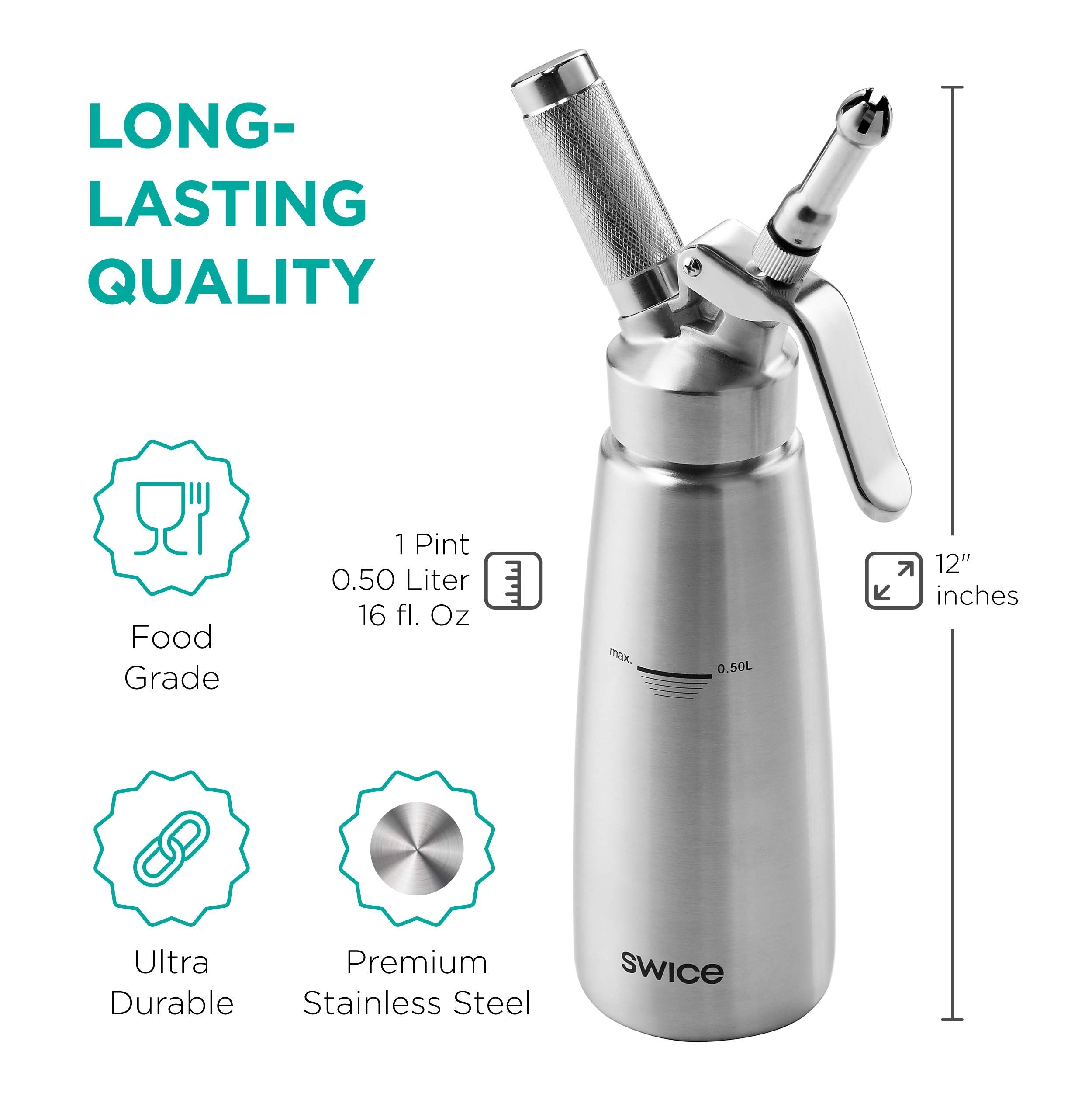 ALL STAINLESS STEEL Whipped Cream Dispenser with S/S Decoration Tips, Professional Whip Cream Dispenser + 6 Icing Tips, Whipped Cream Maker/Canister, Stainless Cream Whipper + Mesh Bag, Cleaning Brush  - Like New