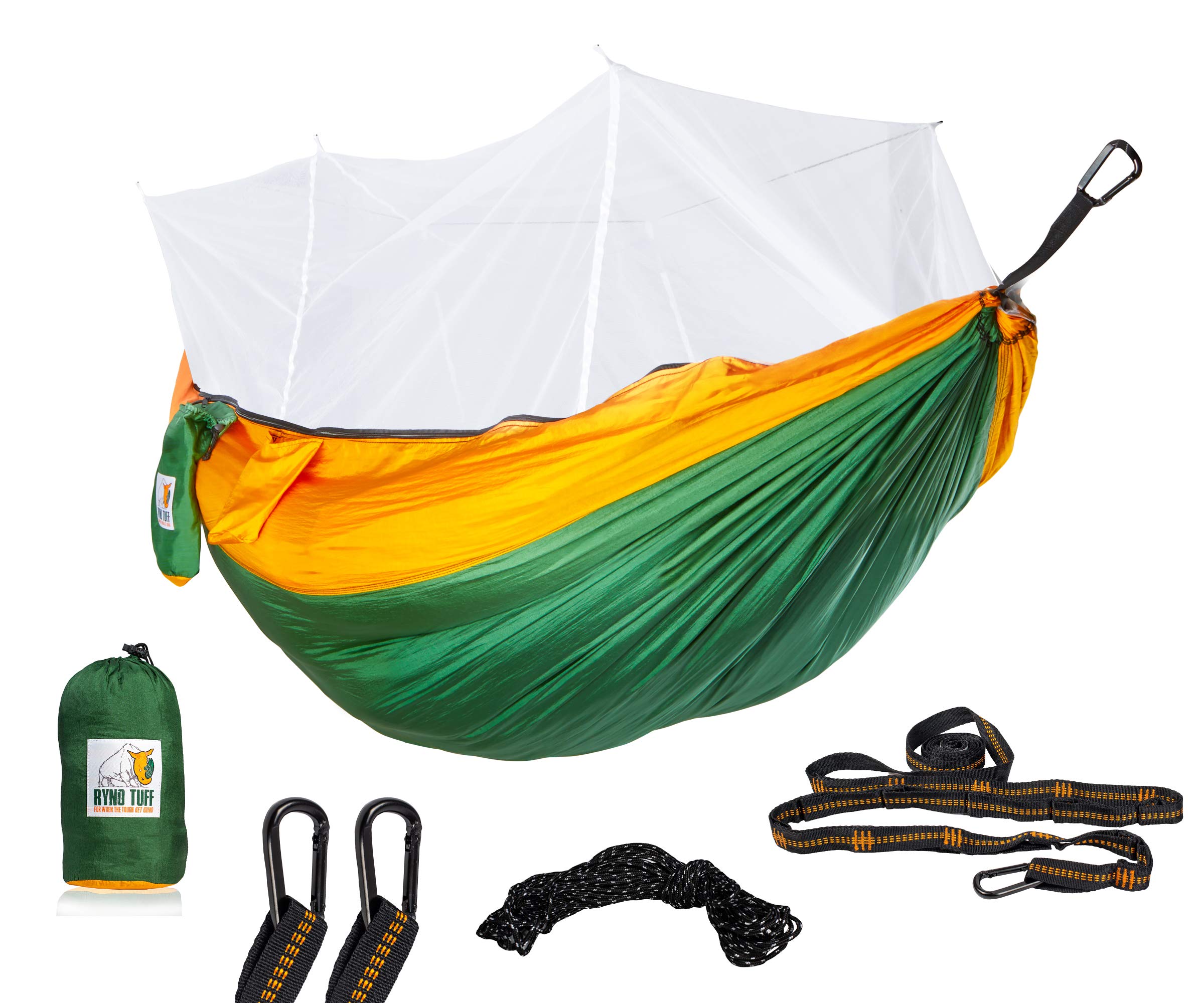 Ryno Tuff Camping Hammock Sets - Reinforced, No Tearing, Lightweight Parachute Grade Nylon - Includes Extra Pocket, Safe Tree Straps & Heavy Duty Carabiners  - Very Good