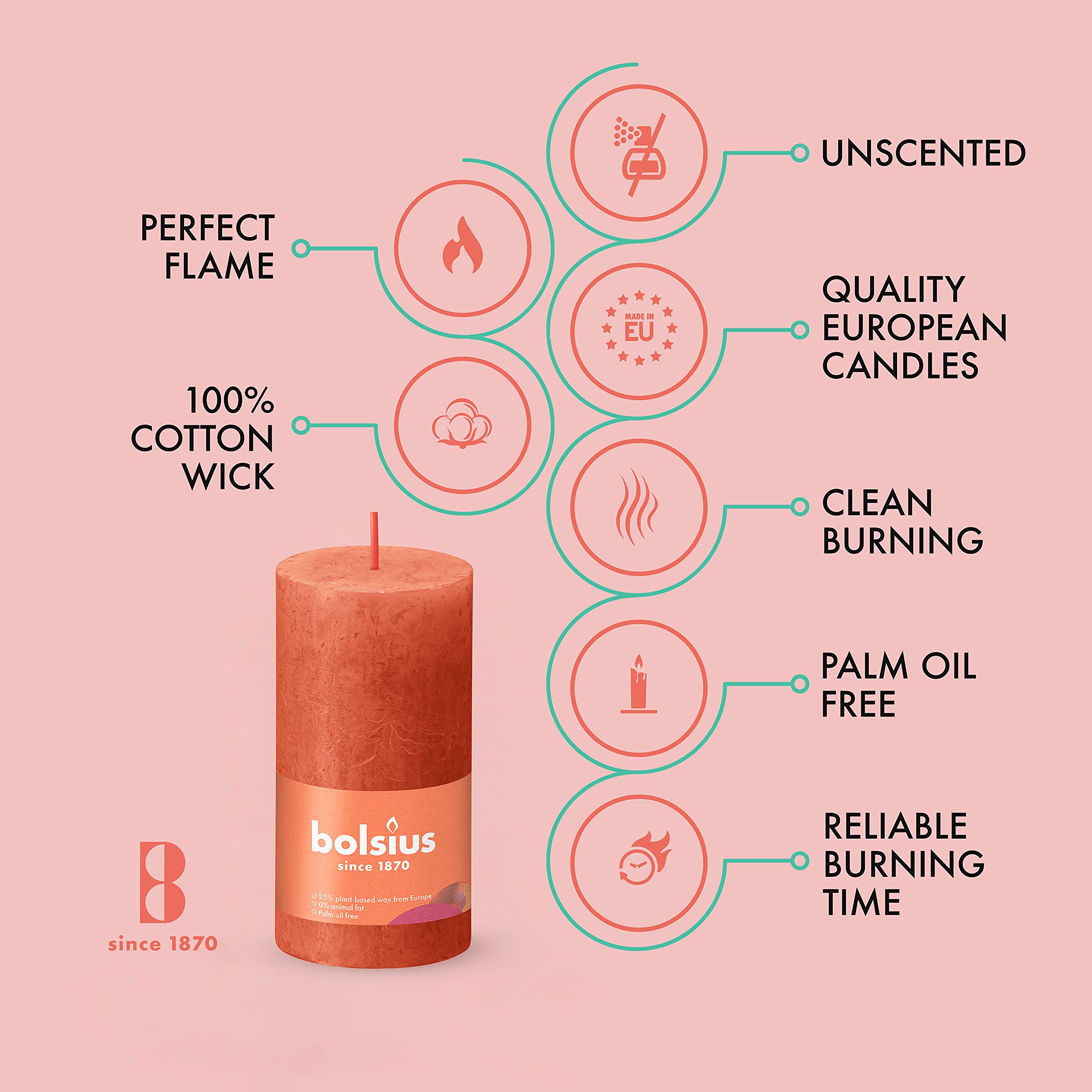 BOLSIUS 4 Pack Orange Rustic Pillar Candles - 2 X 4 Inches - Premium European Quality - Includes Natural Plant-Based Wax - Unscented Dripless Smokeless 30 Hour Party D�cor and Wedding Candles  - Like New