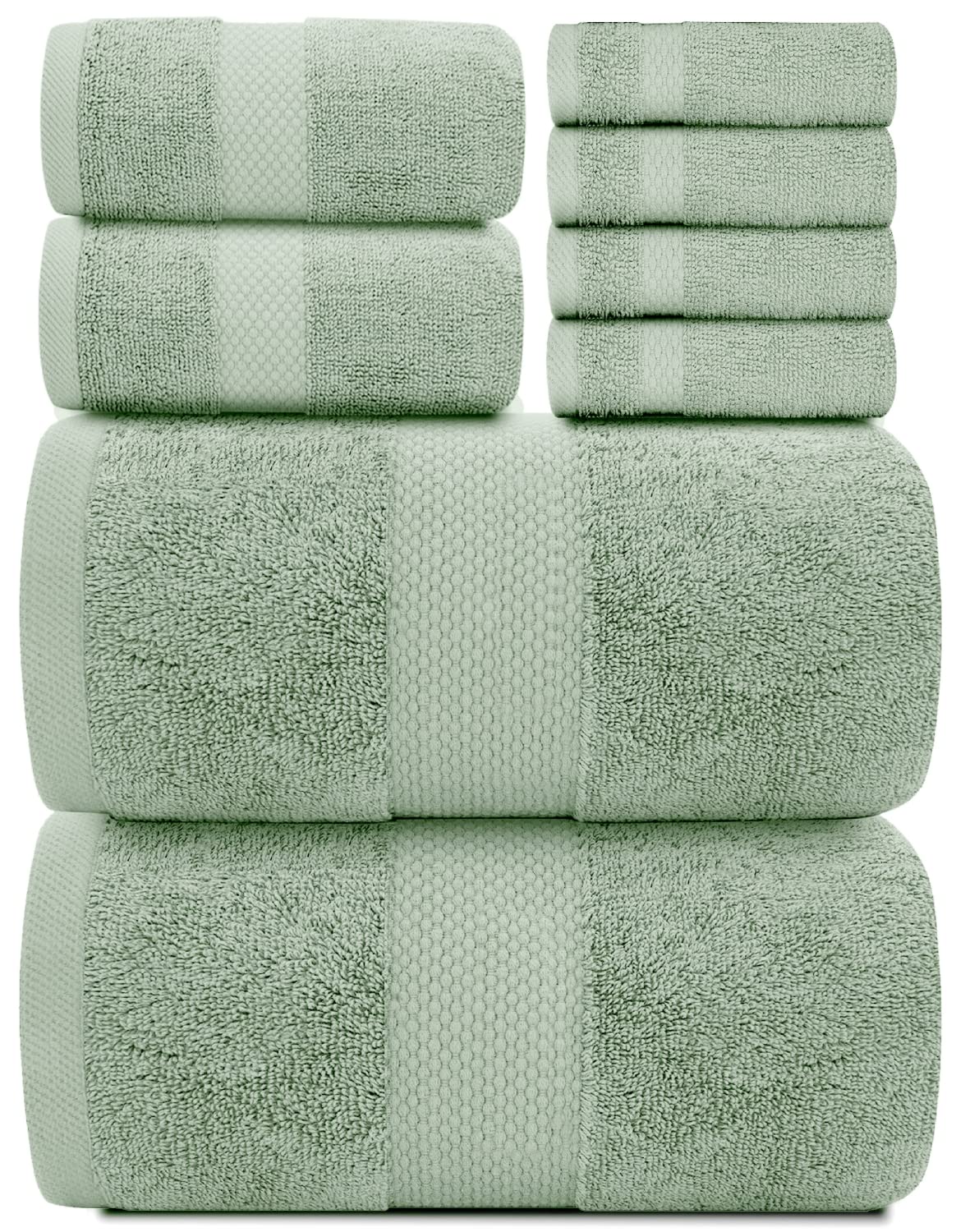 White Classic Luxury Green Bath Towel Set - Combed Cotton Hotel Quality Absorbent 8 Piece Towels | 2 Bath Towels | 2 Hand Towels | 4 Washcloths [Worth $72.95] 8 Pack | Green  - Like New