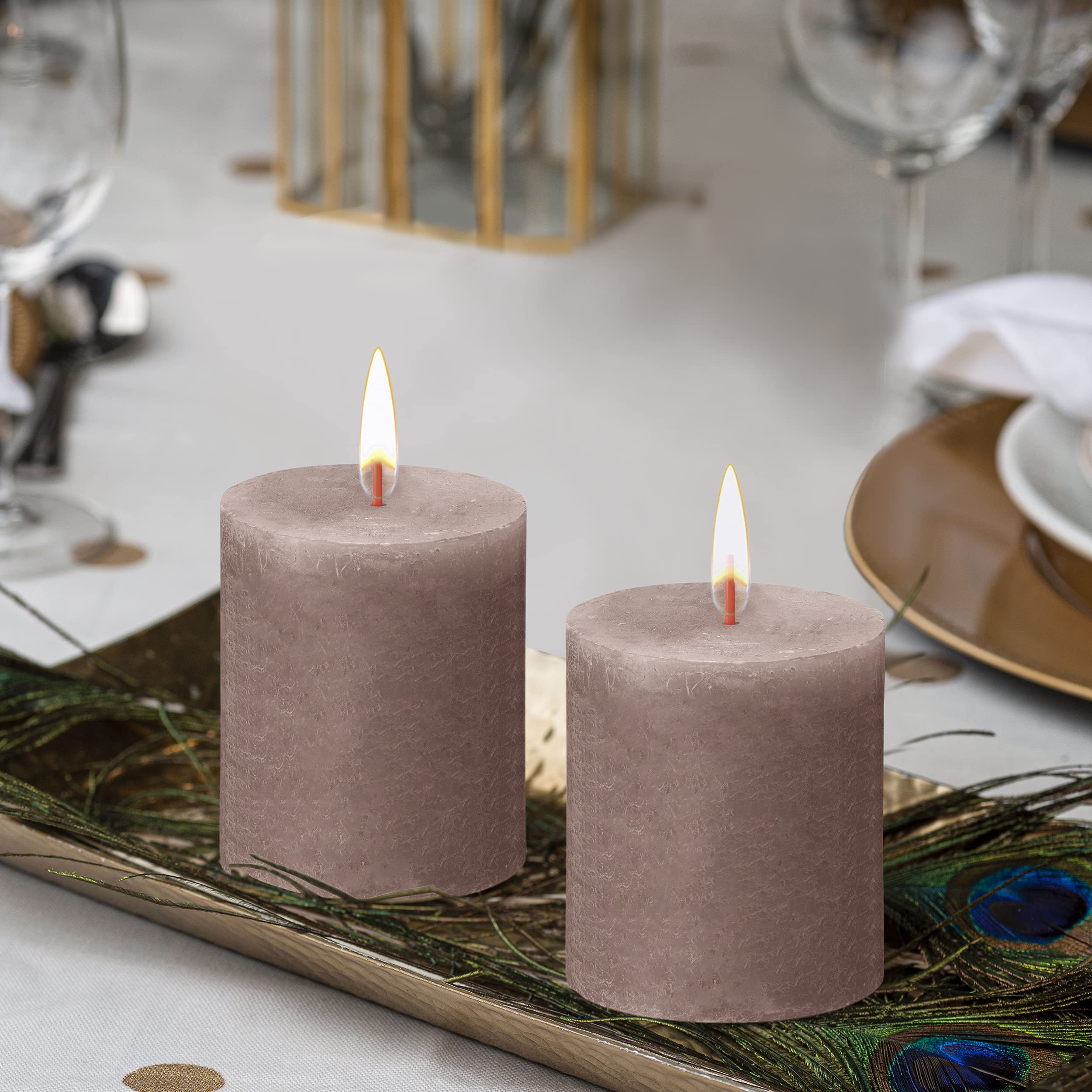 BOLSIUS 4 Pack Taupe Rustic Pillar Candles - 2.75 X 3.25 Inches - Premium European Quality - Includes Natural Plant-Based Wax - Unscented Dripless Smokeless 35 Hour Party and Wedding Candles  - Very Good