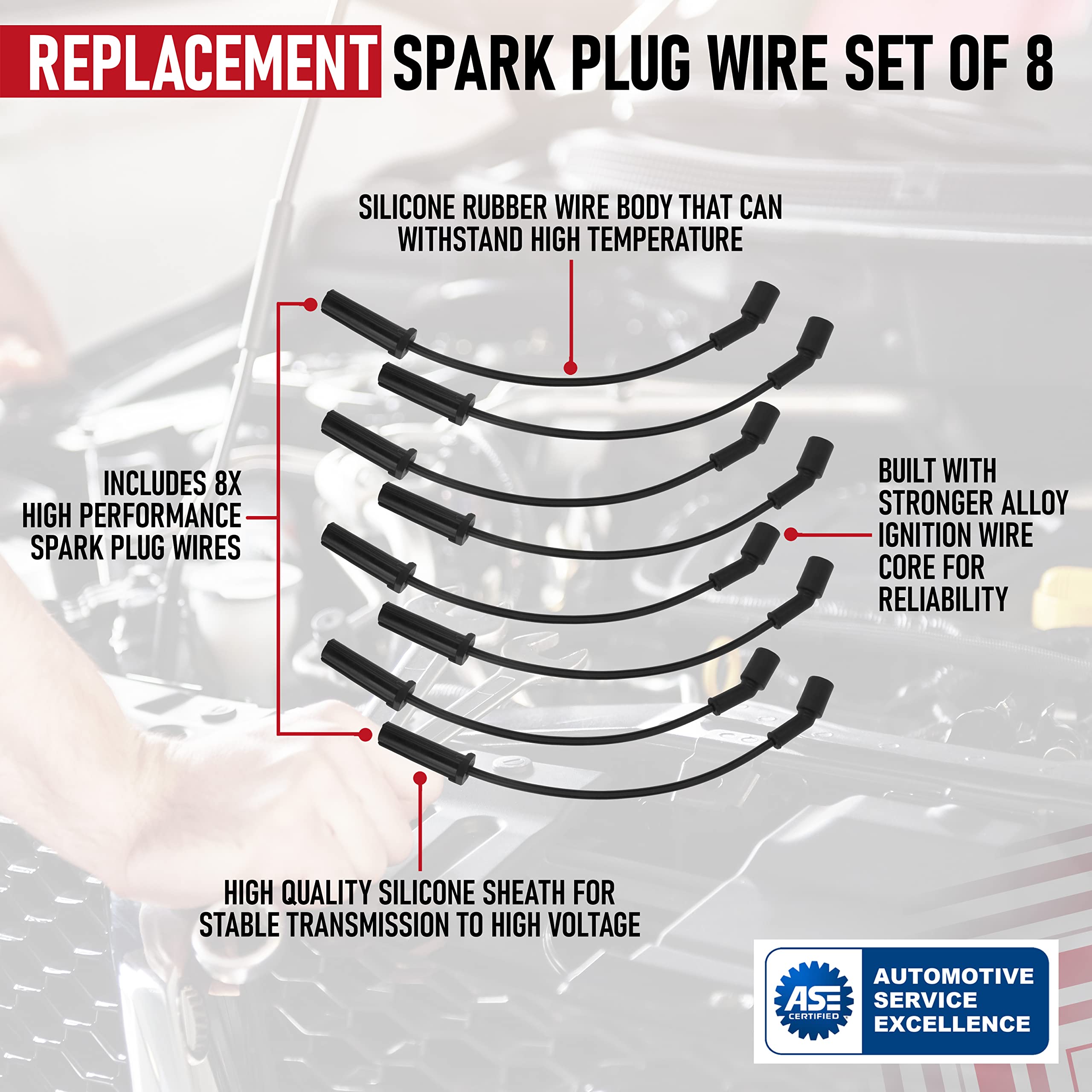 Spark Plug Wire Set - High Performance Kit - Compatible with Chevy, GMC - 1999-2007 - Escalade, Express, Silverado 1500, Suburban, Savana, Sierra, Yukon, H2 - Replaces 9748HH, 19351572, 89018056  - Very Good