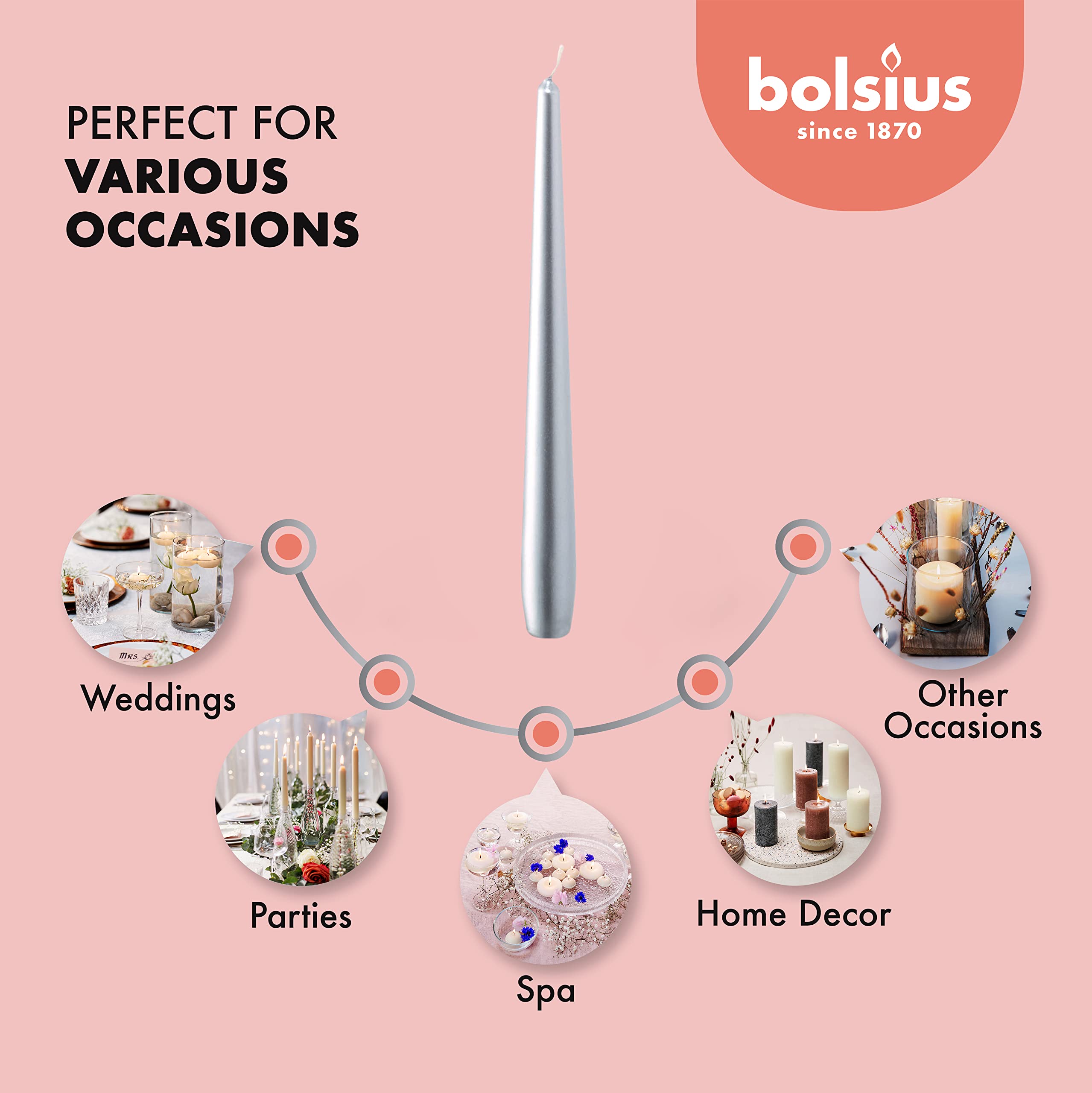 BOLSIUS Taper Candles - 8 Burn Hours - Premium European Quality - Unscented Smokeless & Dripless Household Party Candlesticks  - Like New