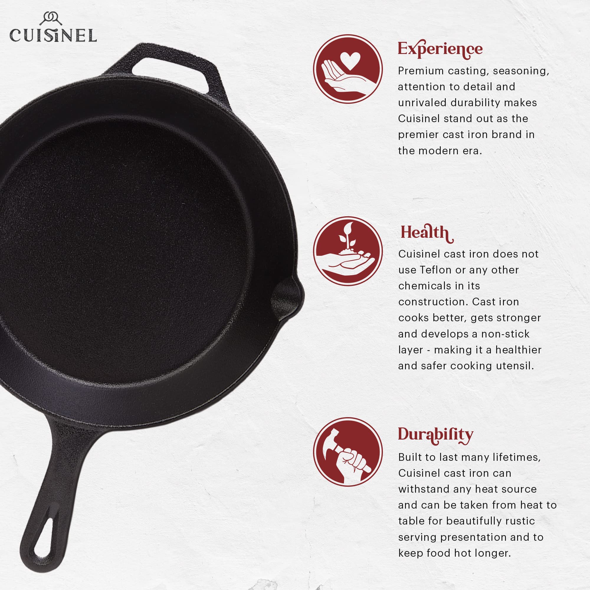 Cuisinel Cast Iron Grill Pan + Glass Lid - Square 10.5"-Inch Pre-Seasoned Skillet + Handle Cover + Pan Scraper - Grille, Firepit, Stovetop, Induction Safe - Great for Grilling, Frying, Sautéing  - Good